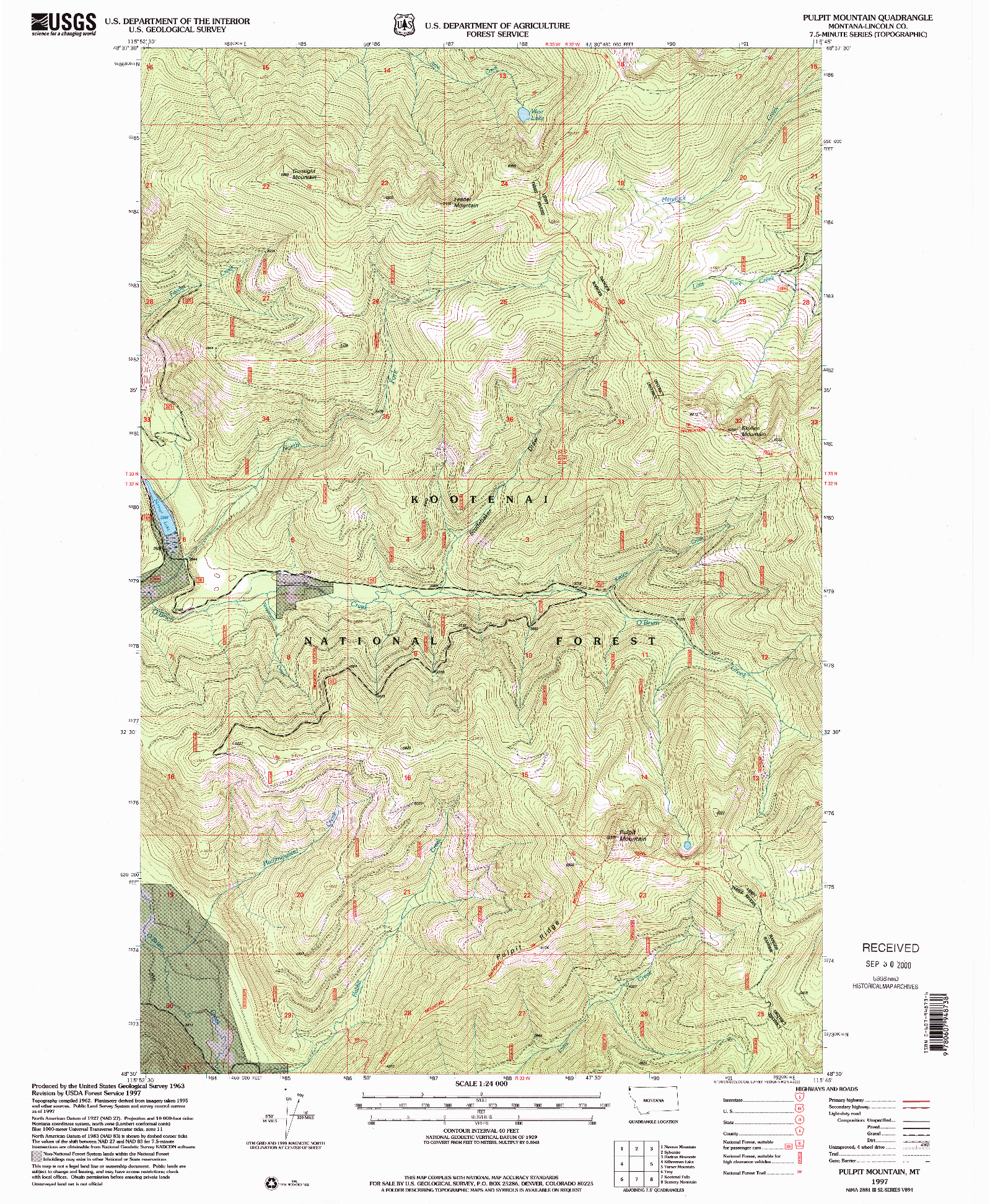 USGS 1:24000-SCALE QUADRANGLE FOR PULPIT MOUNTAIN, MT 1997