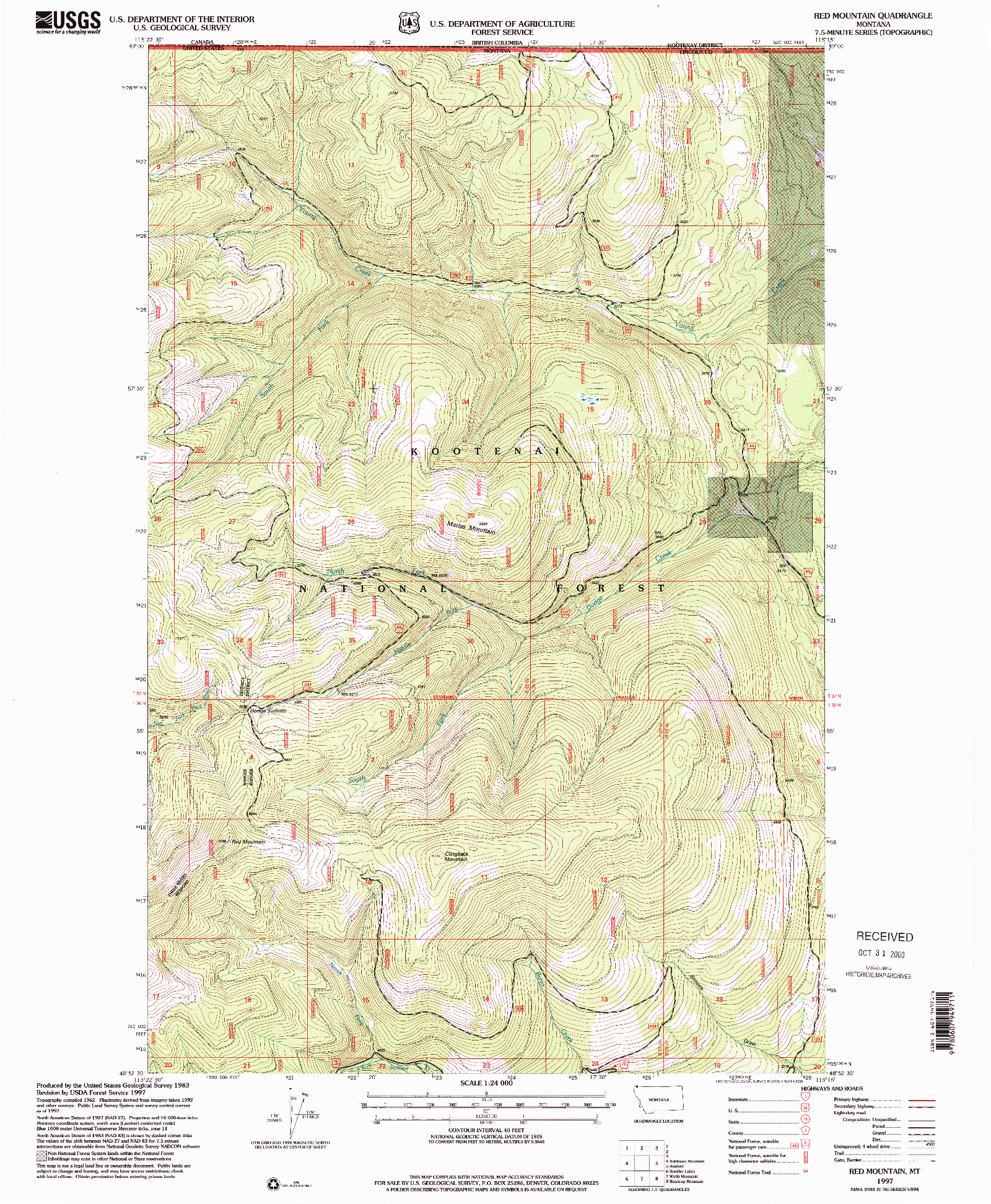 USGS 1:24000-SCALE QUADRANGLE FOR RED MOUNTAIN, MT 1997