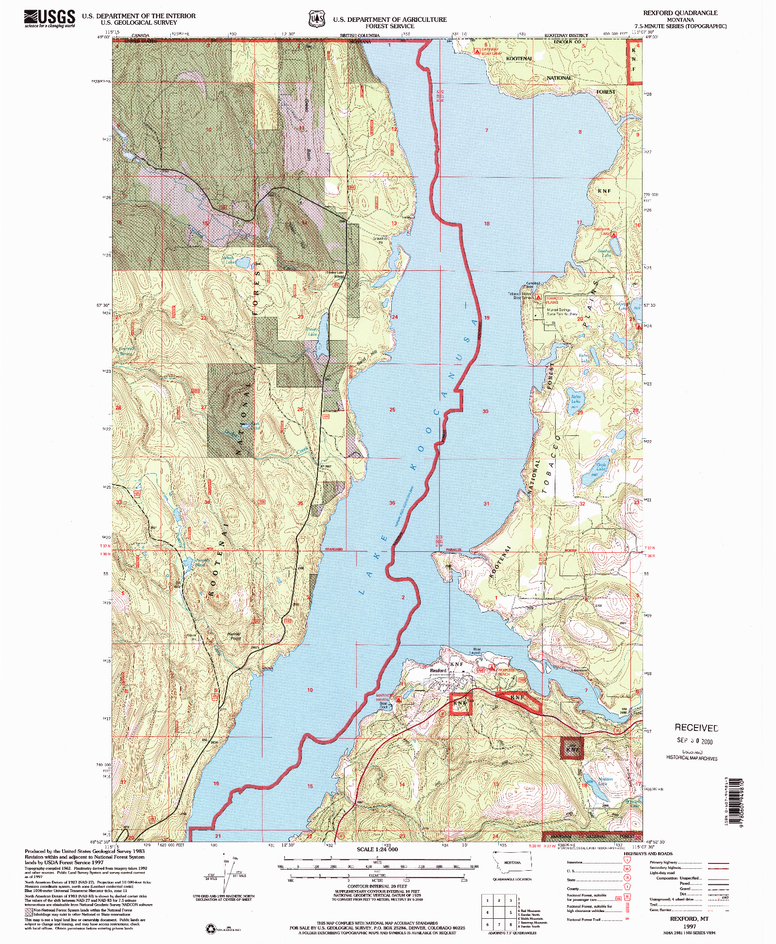 USGS 1:24000-SCALE QUADRANGLE FOR REXFORD, MT 1997