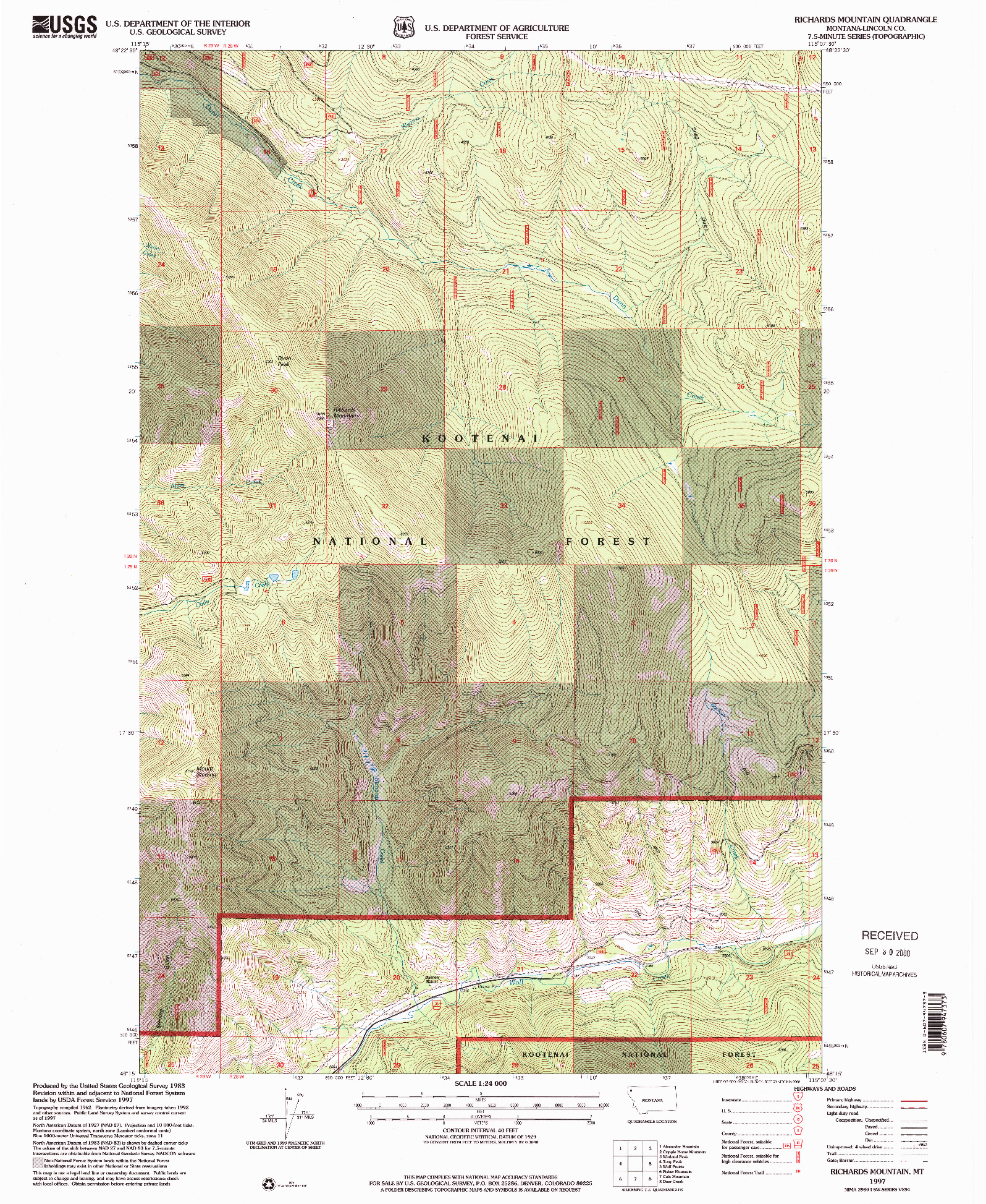 USGS 1:24000-SCALE QUADRANGLE FOR RICHARDS MOUNTAIN, MT 1997