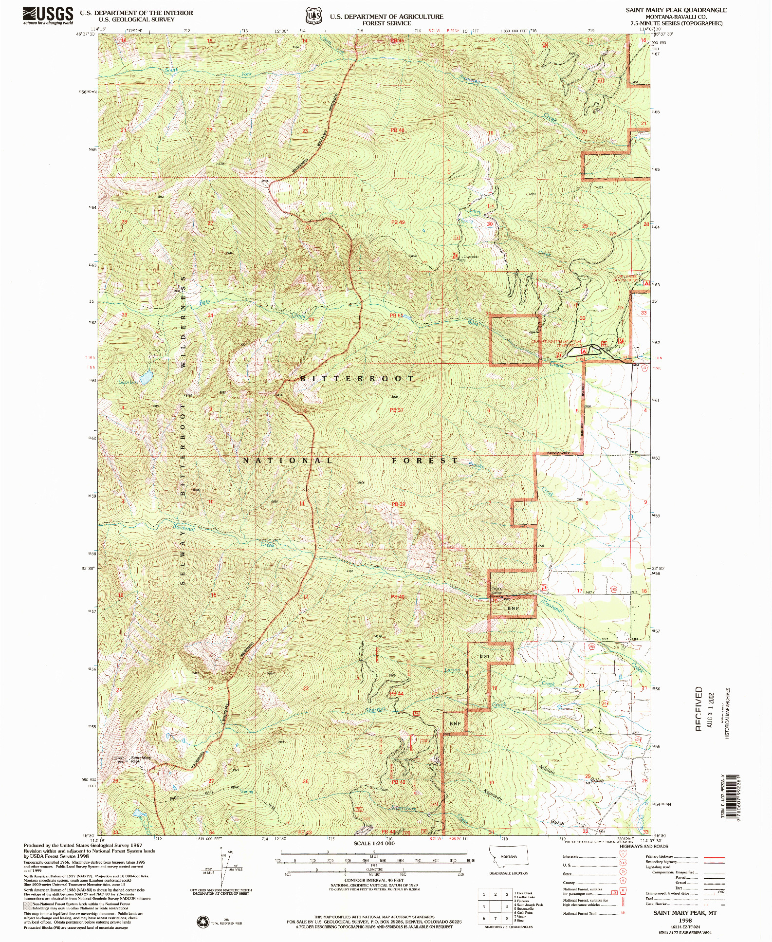 USGS 1:24000-SCALE QUADRANGLE FOR SAINT MARY PEAK, MT 1998