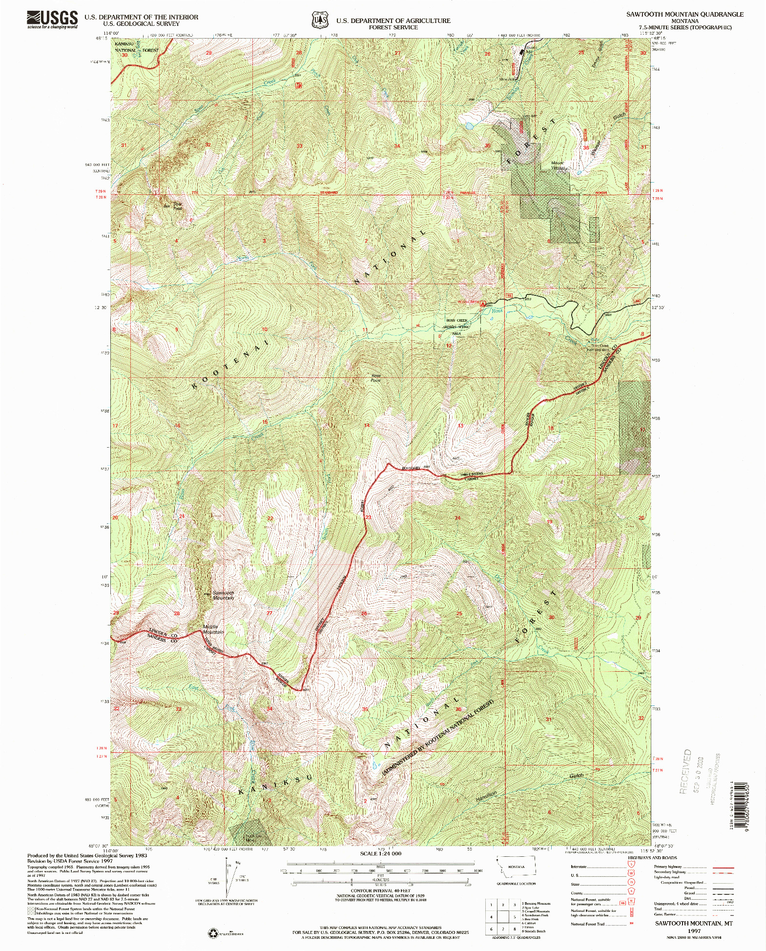 USGS 1:24000-SCALE QUADRANGLE FOR SAWTOOTH MOUNTAIN, MT 1997
