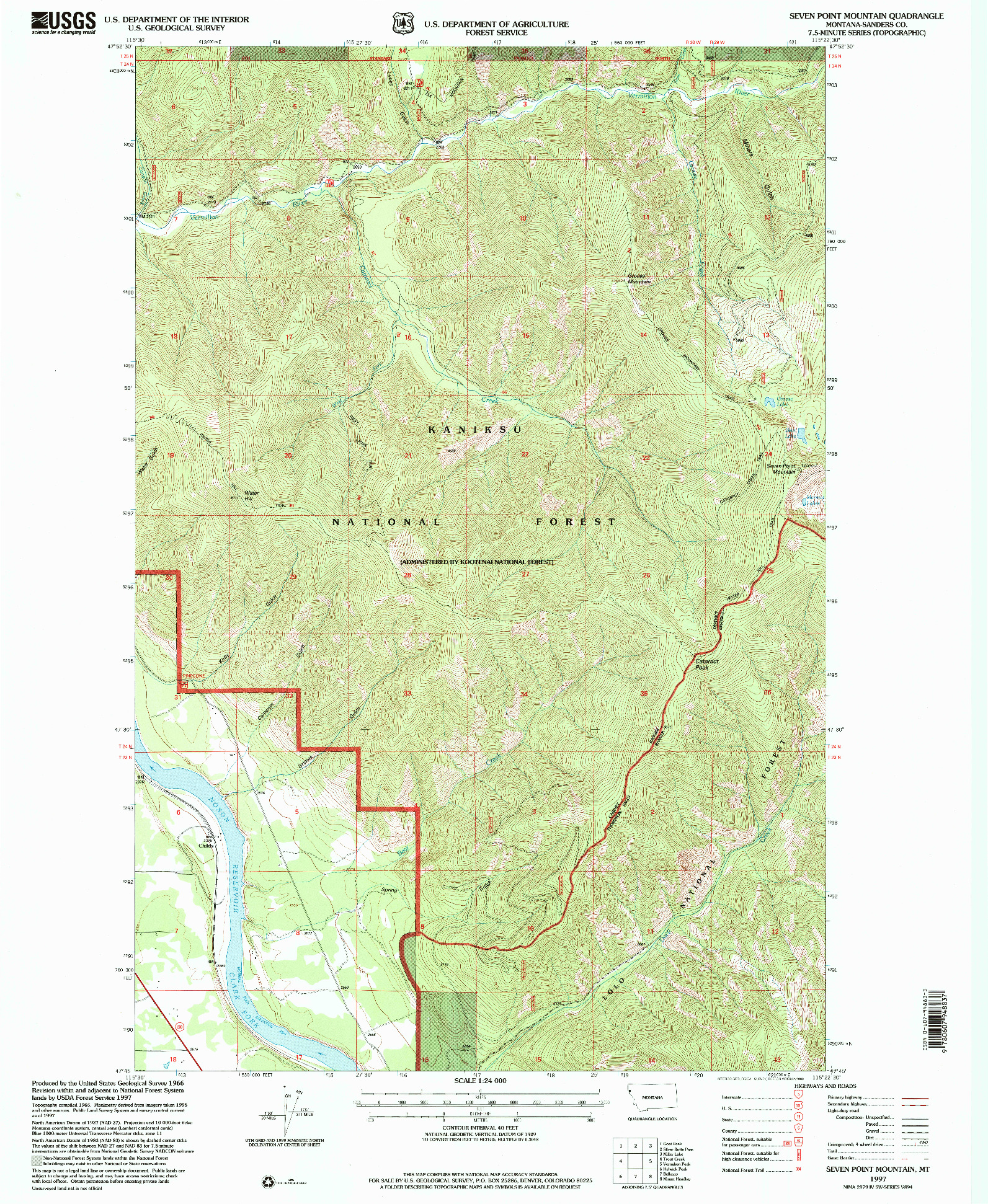 USGS 1:24000-SCALE QUADRANGLE FOR SEVEN POINT MOUNTAIN, MT 1997