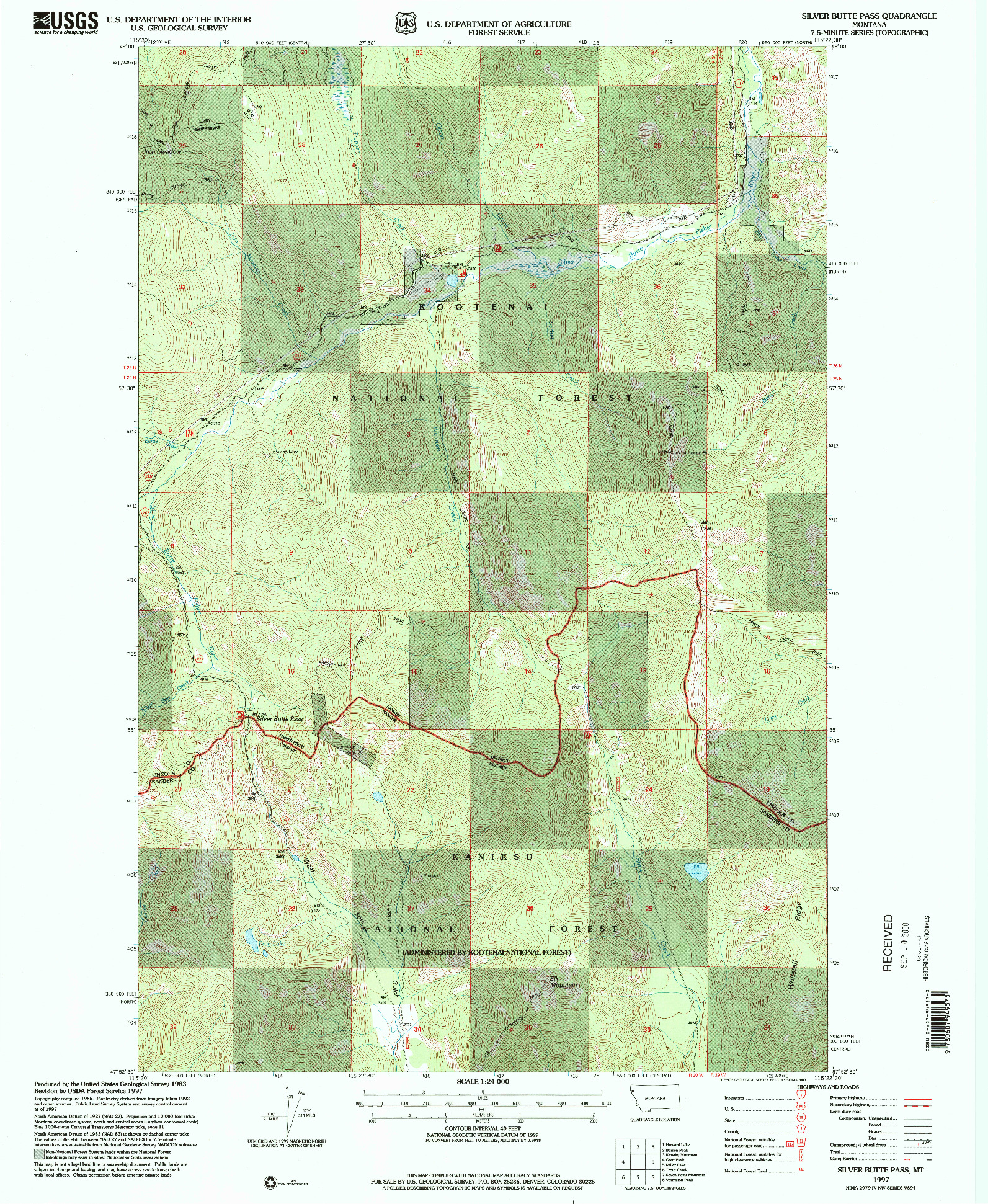 USGS 1:24000-SCALE QUADRANGLE FOR SILVER BUTTE PASS, MT 1997