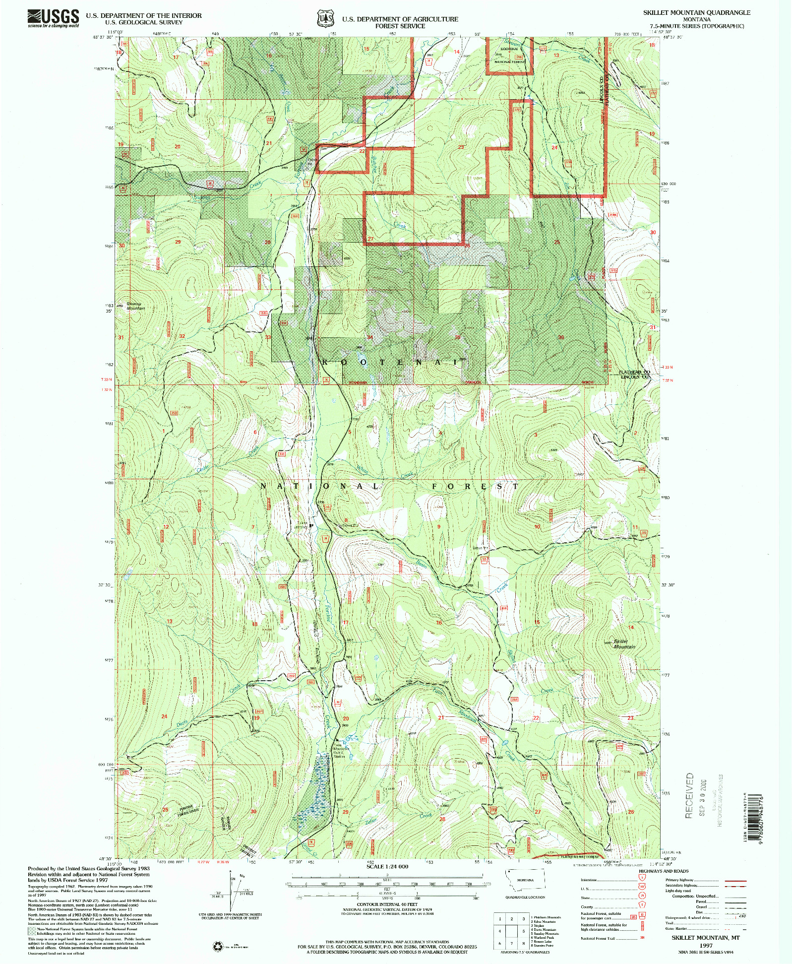 USGS 1:24000-SCALE QUADRANGLE FOR SKILLET MOUNTAIN, MT 1997