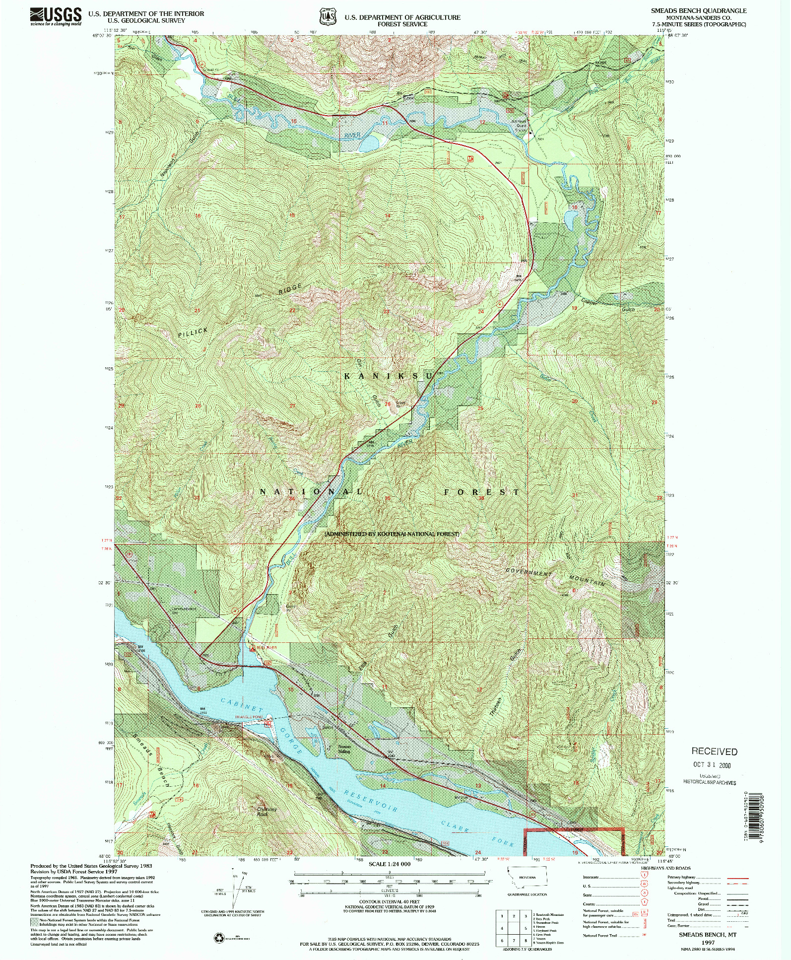 USGS 1:24000-SCALE QUADRANGLE FOR SMEADS BENCH, MT 1997