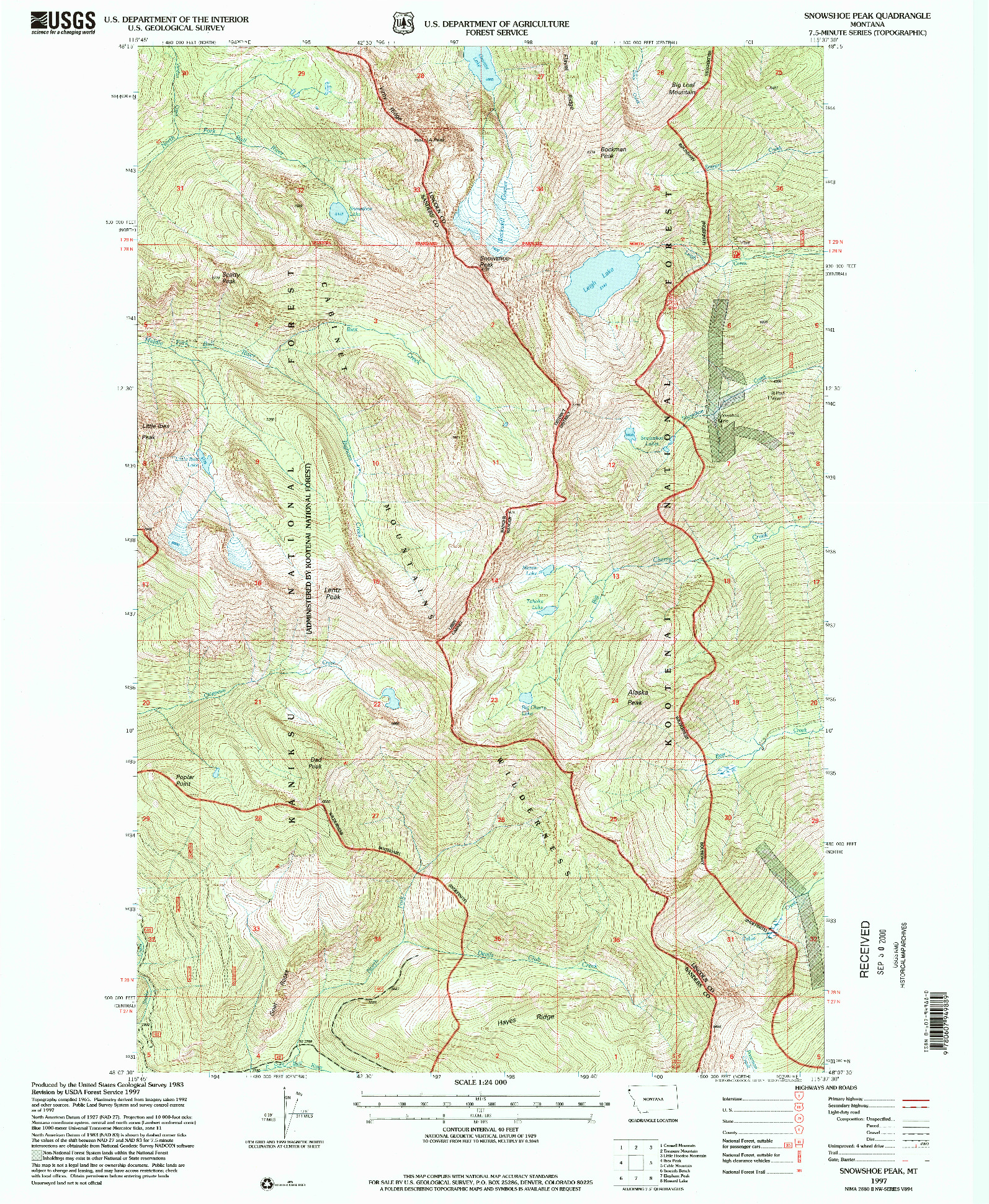 USGS 1:24000-SCALE QUADRANGLE FOR SNOWSHOE PEAK, MT 1997