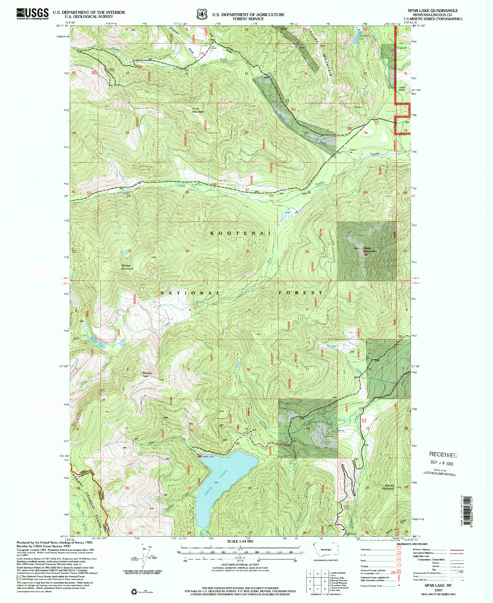 USGS 1:24000-SCALE QUADRANGLE FOR SPAR LAKE, MT 1997