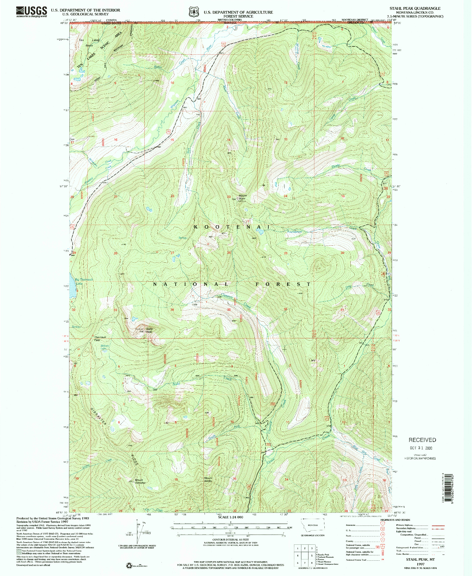 USGS 1:24000-SCALE QUADRANGLE FOR STAHL PEAK, MT 1997