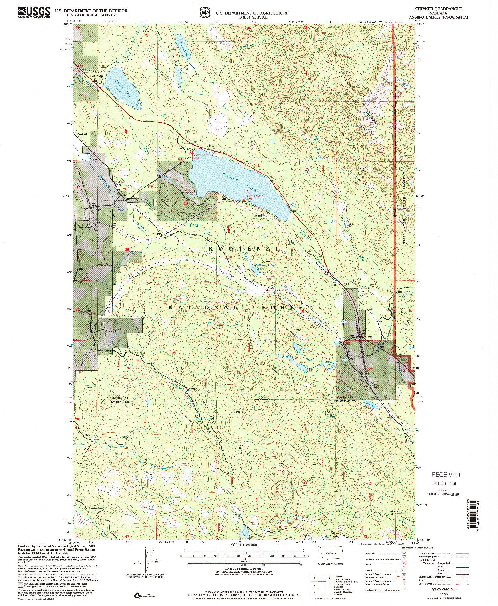 USGS 1:24000-SCALE QUADRANGLE FOR STRYKER, MT 1997