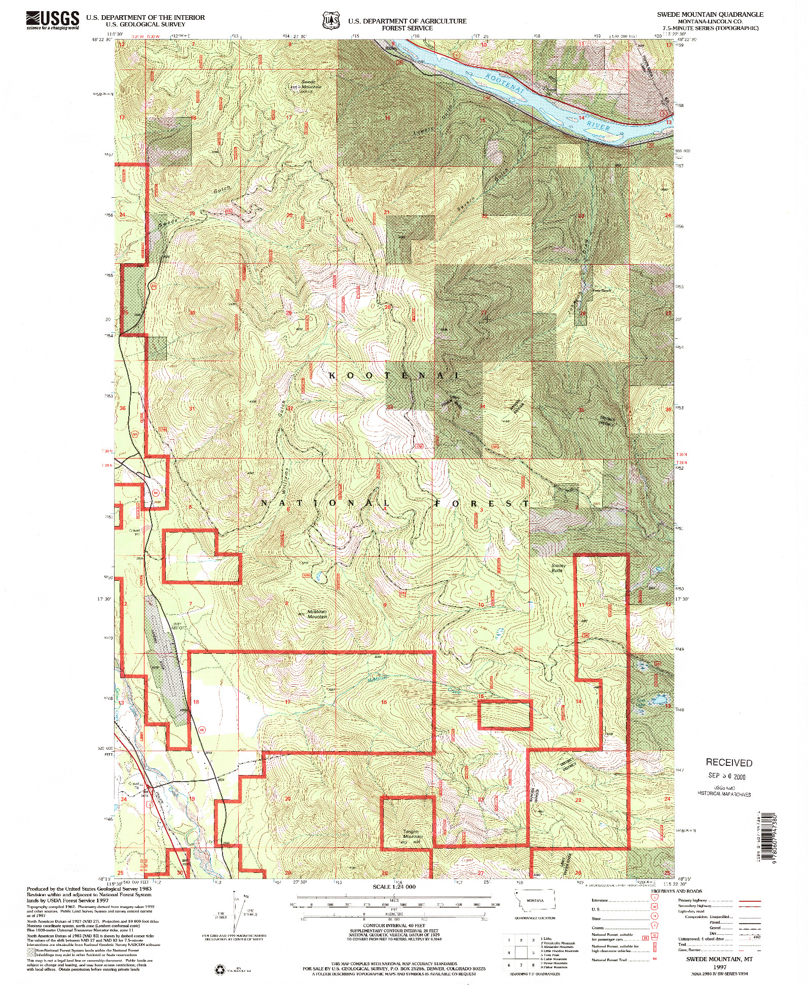 USGS 1:24000-SCALE QUADRANGLE FOR SWEDE MOUNTAIN, MT 1997