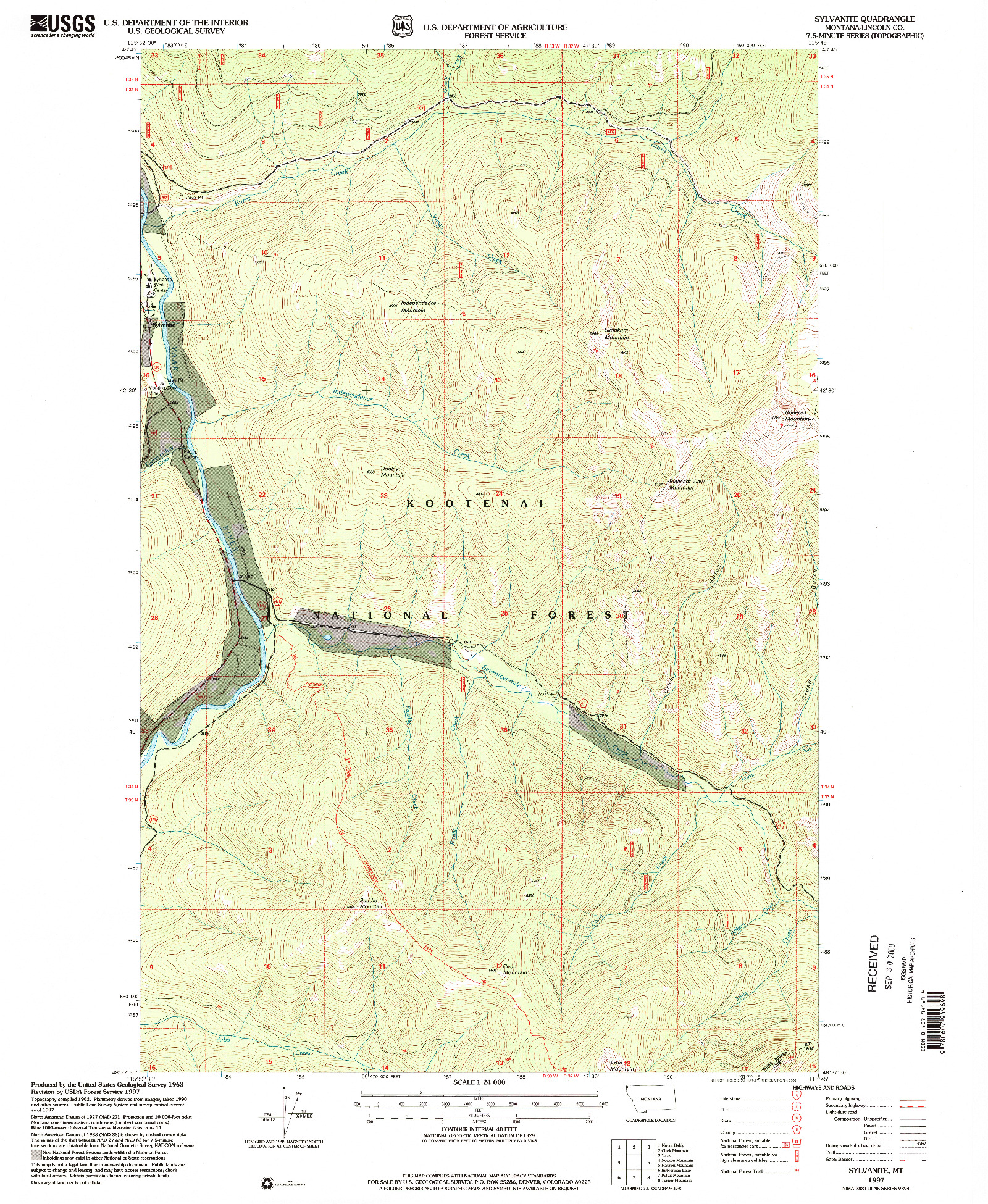 USGS 1:24000-SCALE QUADRANGLE FOR SYLVANITE, MT 1997
