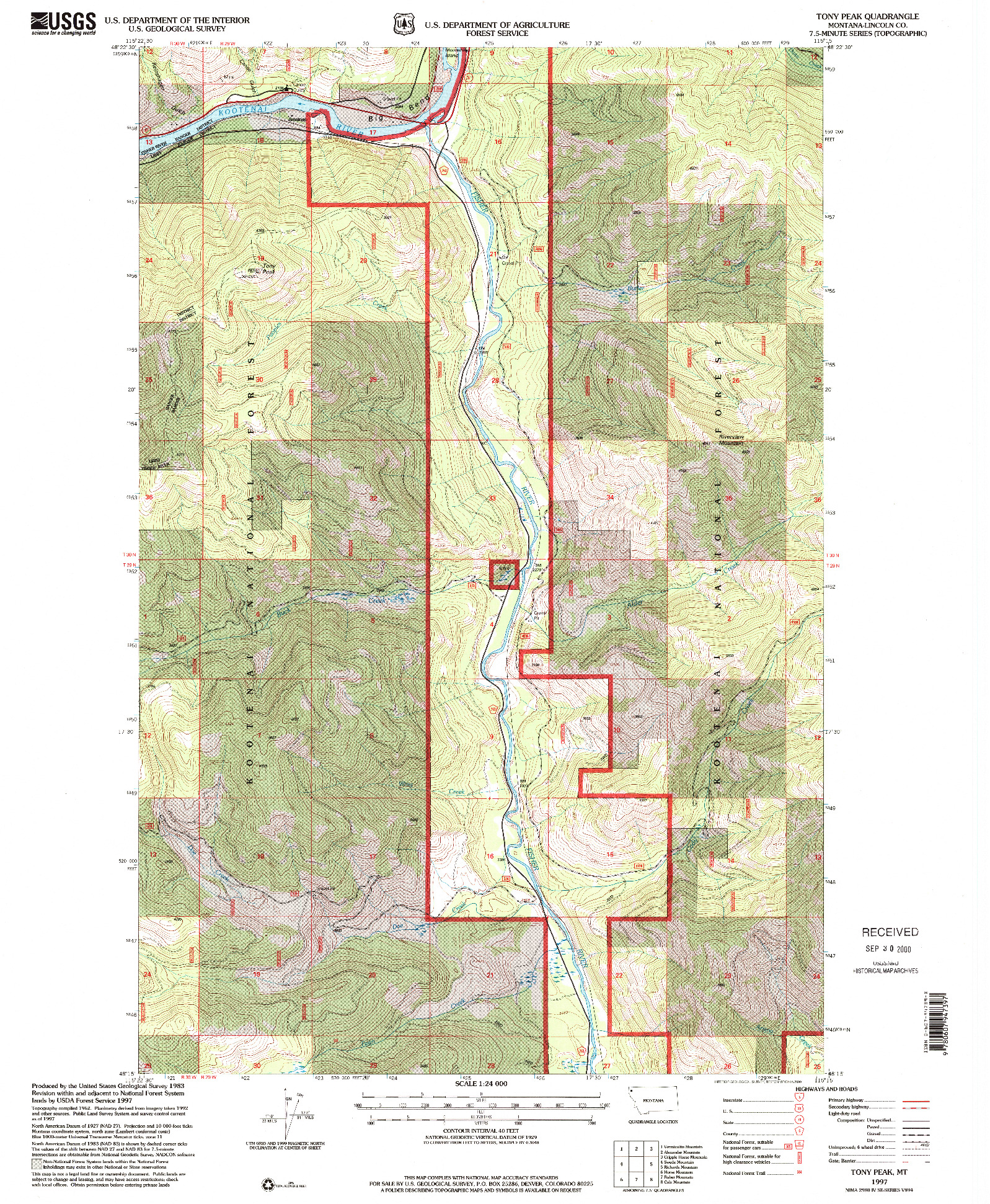 USGS 1:24000-SCALE QUADRANGLE FOR TONY PEAK, MT 1997