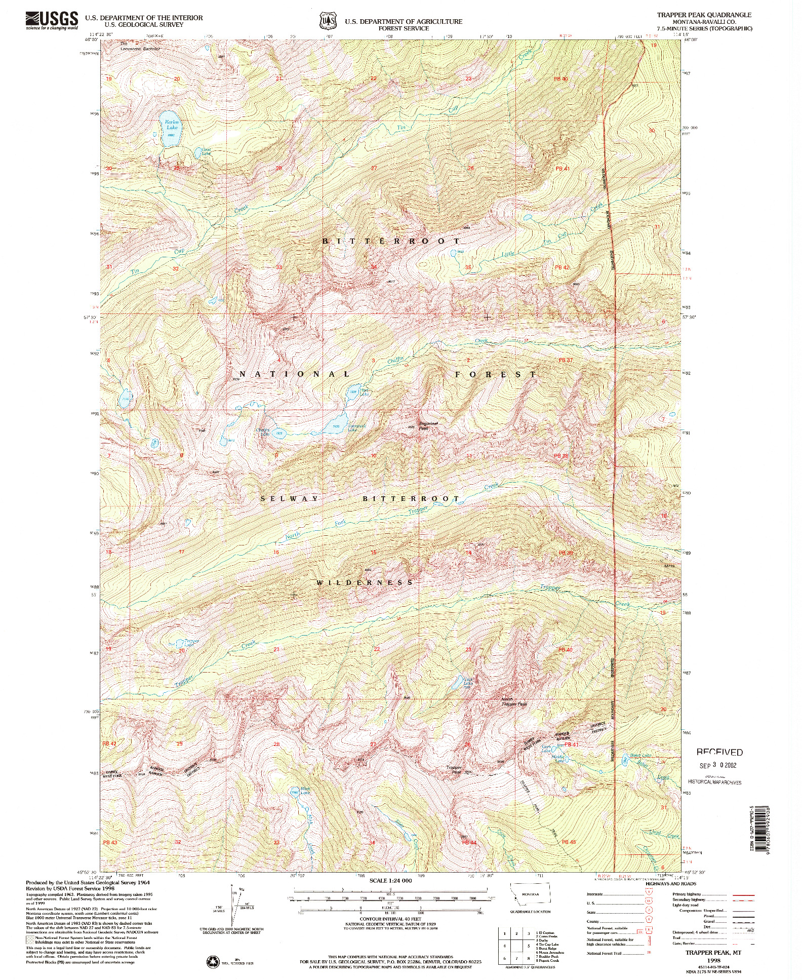 USGS 1:24000-SCALE QUADRANGLE FOR TRAPPER PEAK, MT 1998