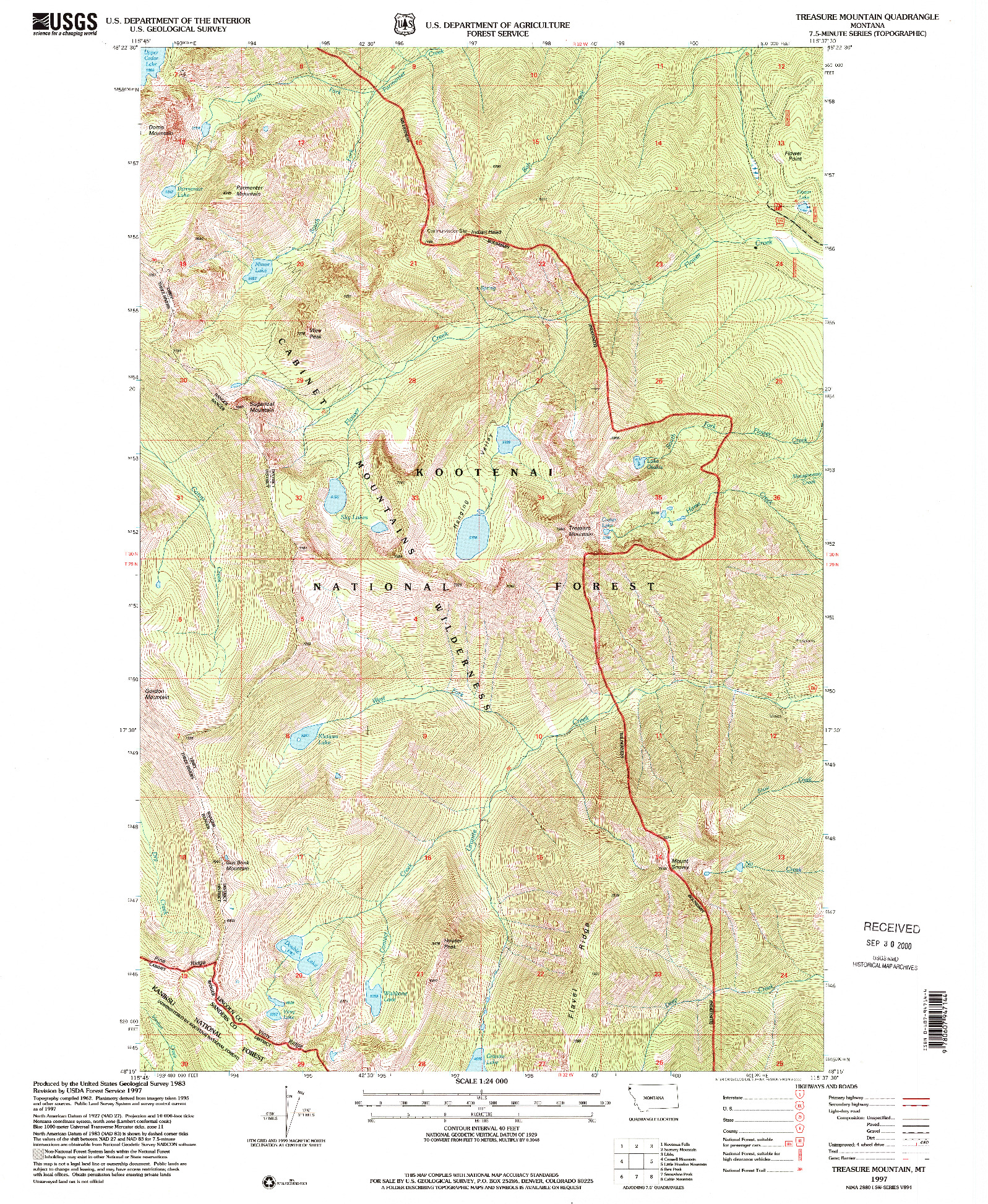 USGS 1:24000-SCALE QUADRANGLE FOR TREASURE MOUNTAIN, MT 1997
