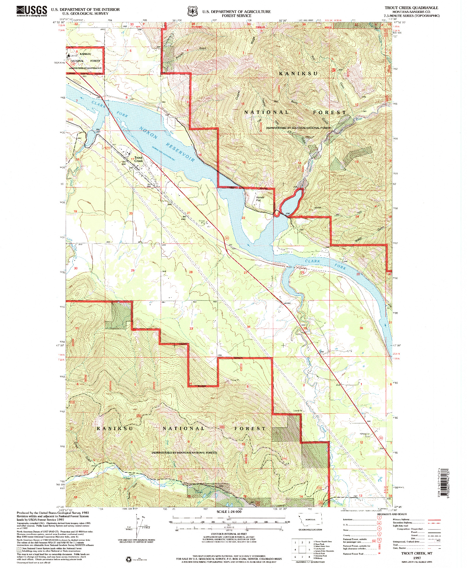 USGS 1:24000-SCALE QUADRANGLE FOR TROUT CREEK, MT 1997