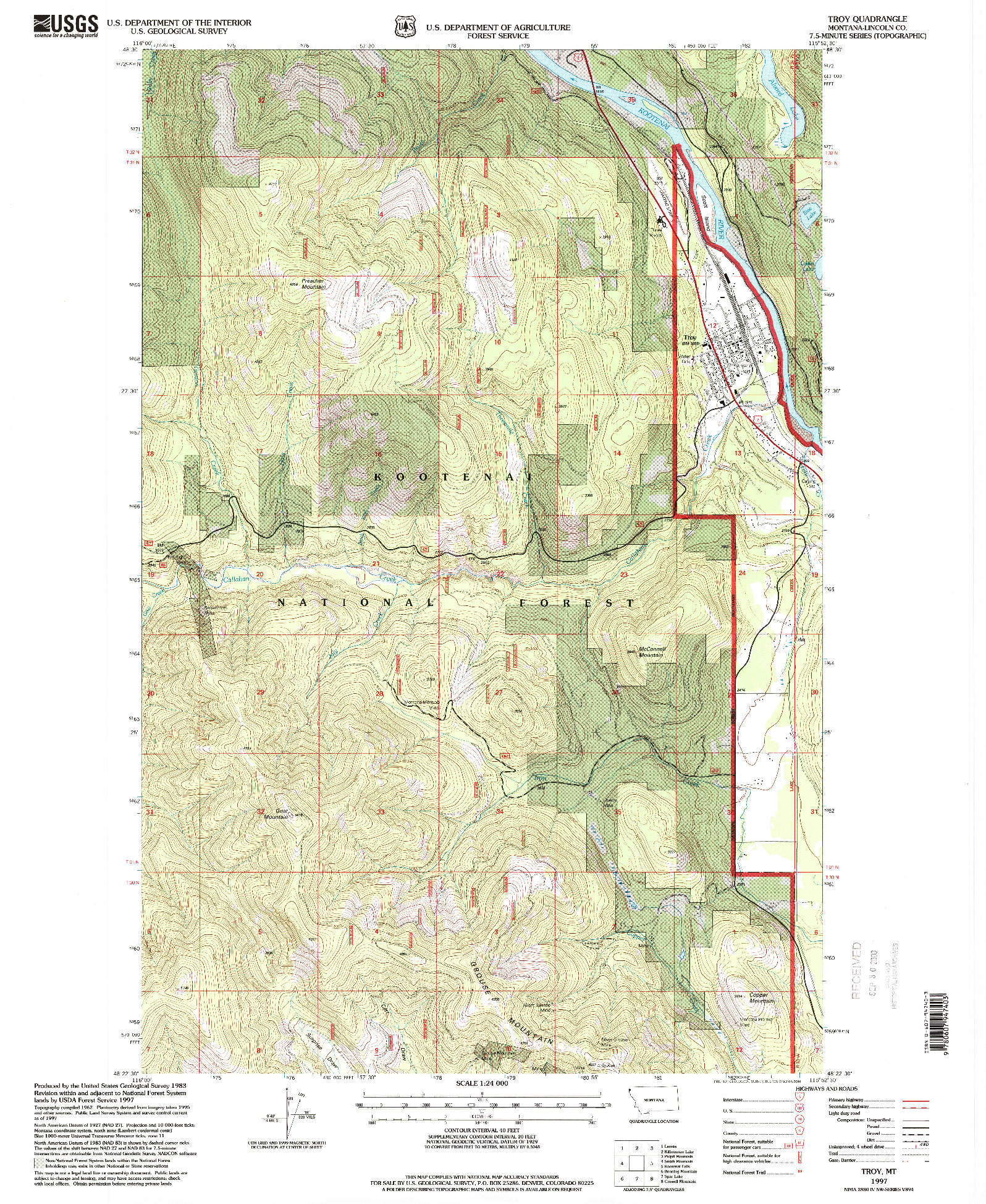 USGS 1:24000-SCALE QUADRANGLE FOR TROY, MT 1997