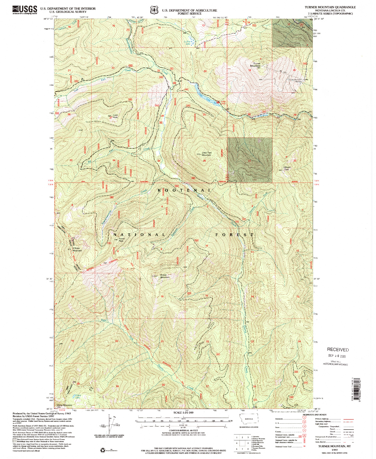 USGS 1:24000-SCALE QUADRANGLE FOR TURNER MOUNTAIN, MT 1997