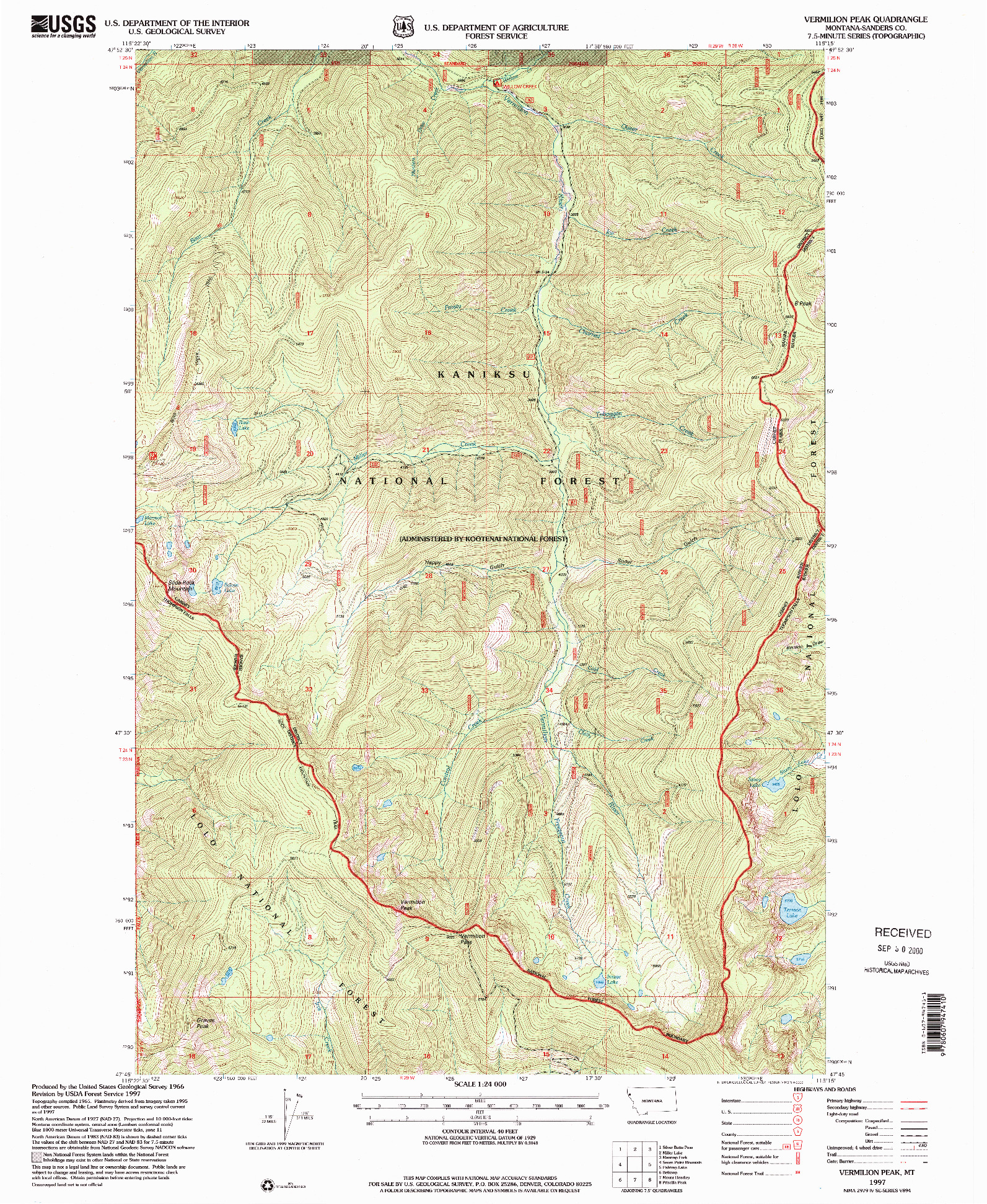 USGS 1:24000-SCALE QUADRANGLE FOR VERMILION PEAK, MT 1997