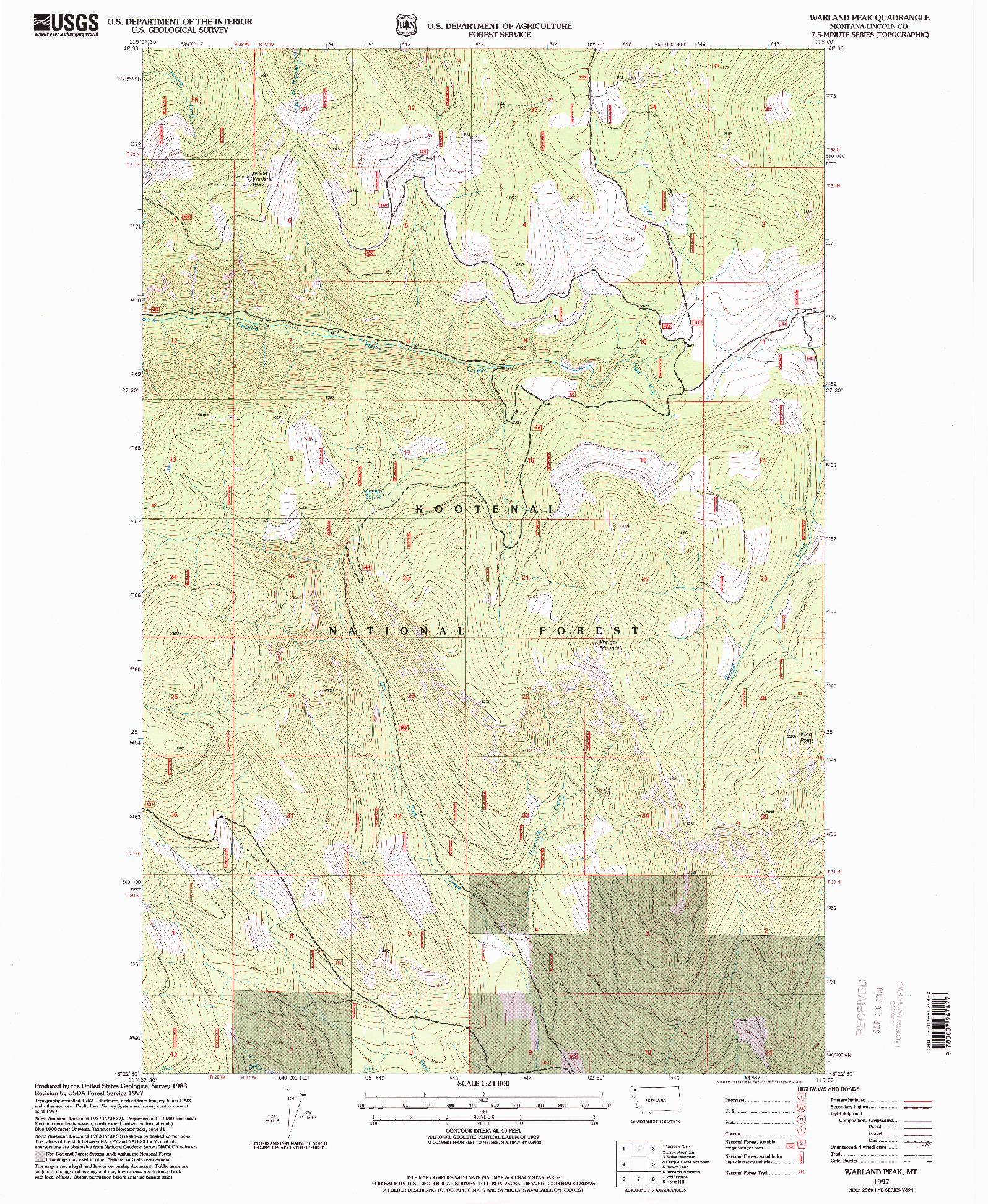 USGS 1:24000-SCALE QUADRANGLE FOR WARLAND PEAK, MT 1997