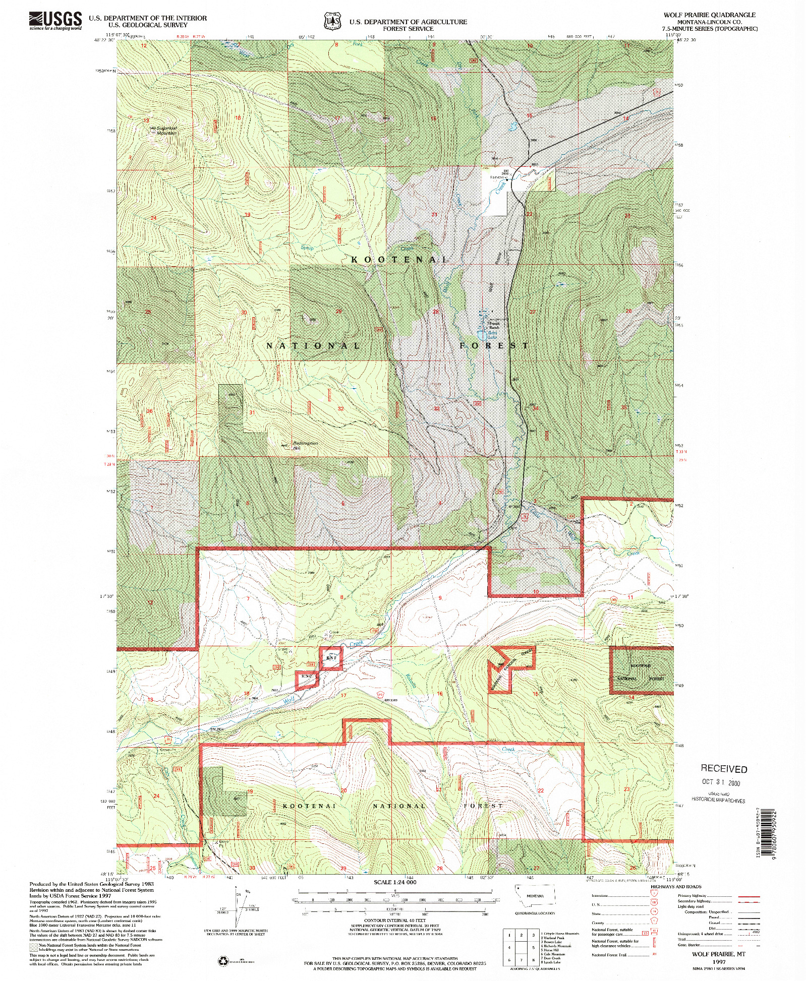 USGS 1:24000-SCALE QUADRANGLE FOR WOLF PRAIRIE, MT 1997