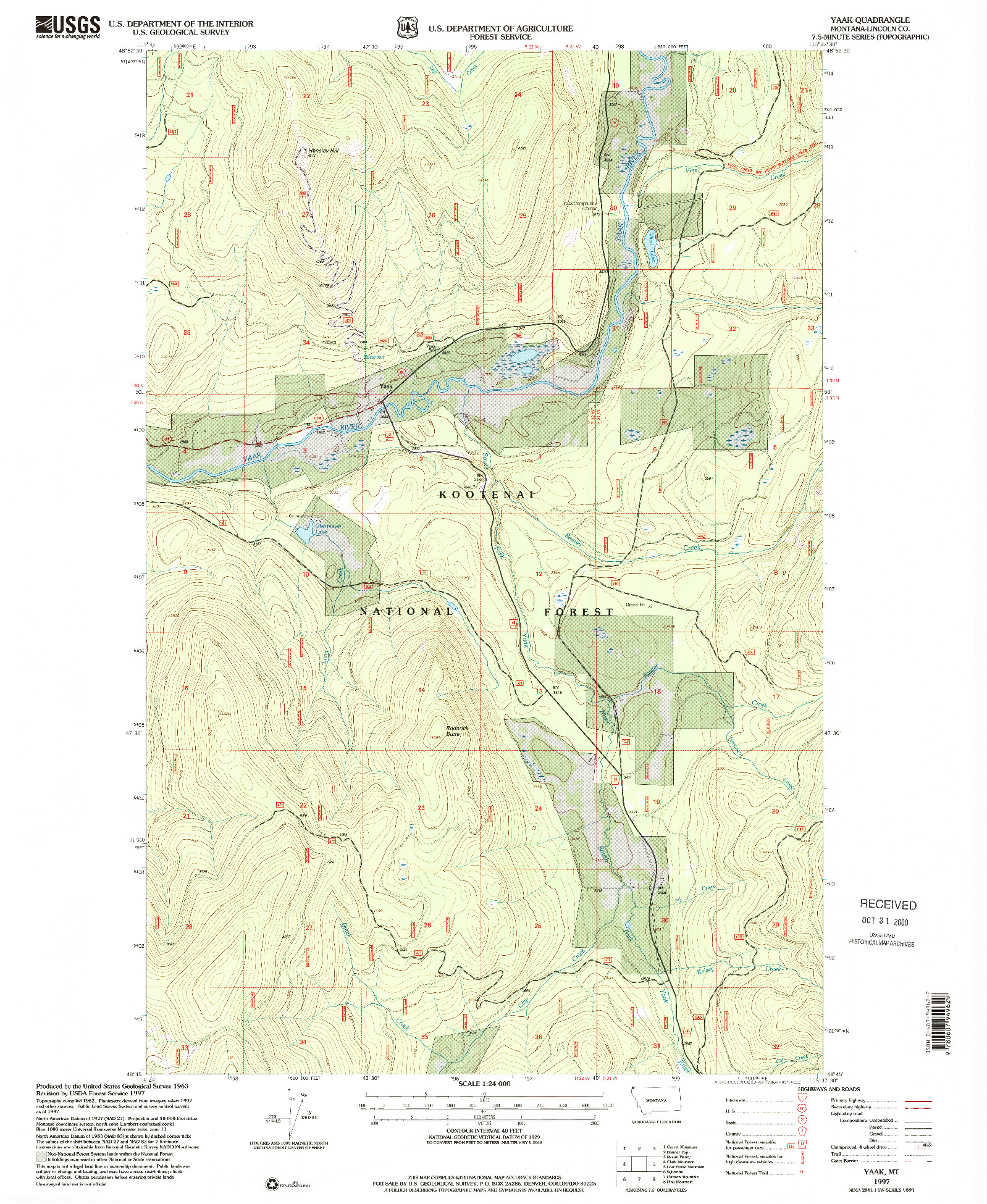 USGS 1:24000-SCALE QUADRANGLE FOR YAAK, MT 1997