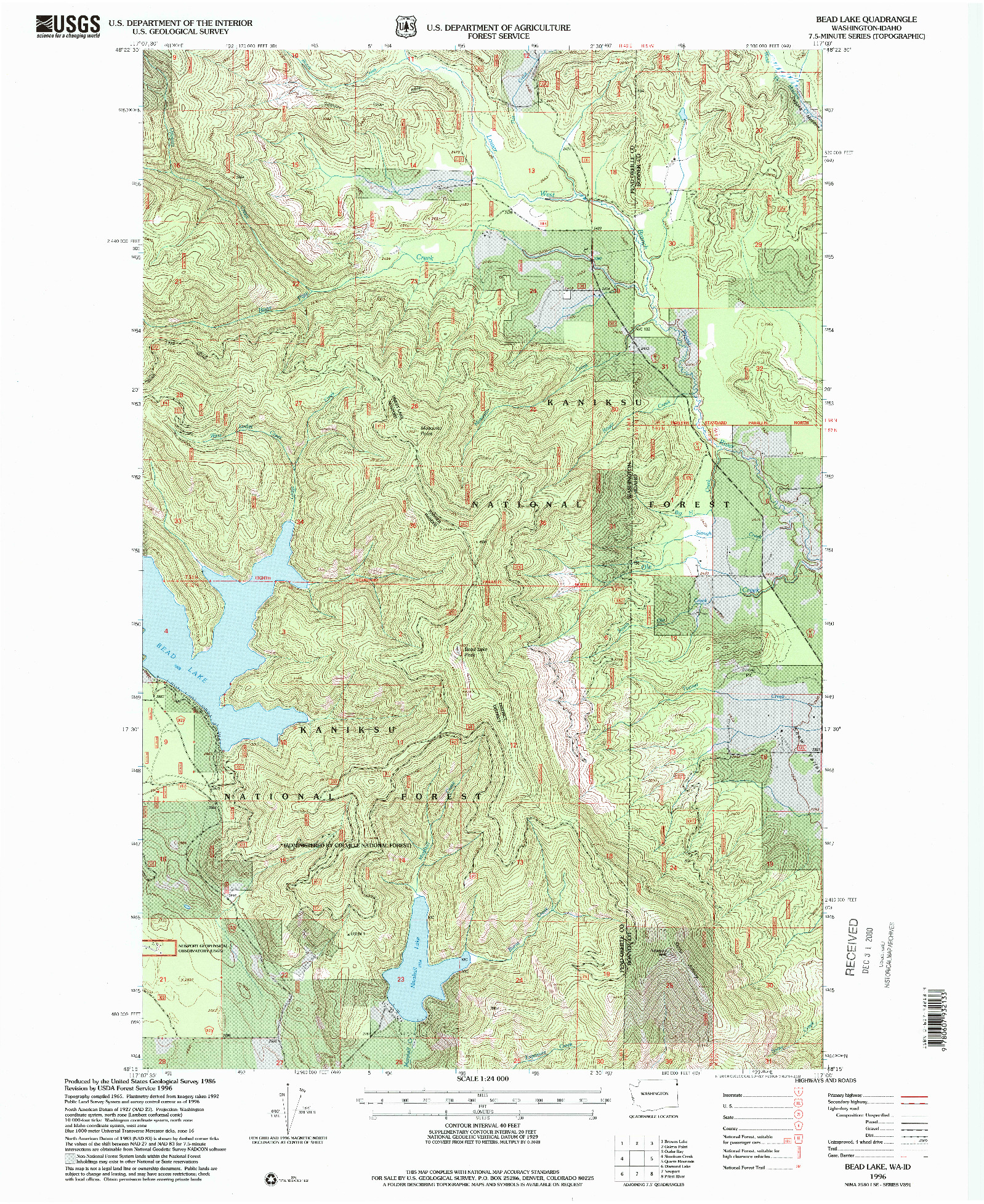 USGS 1:24000-SCALE QUADRANGLE FOR BEAD LAKE, WA 1996