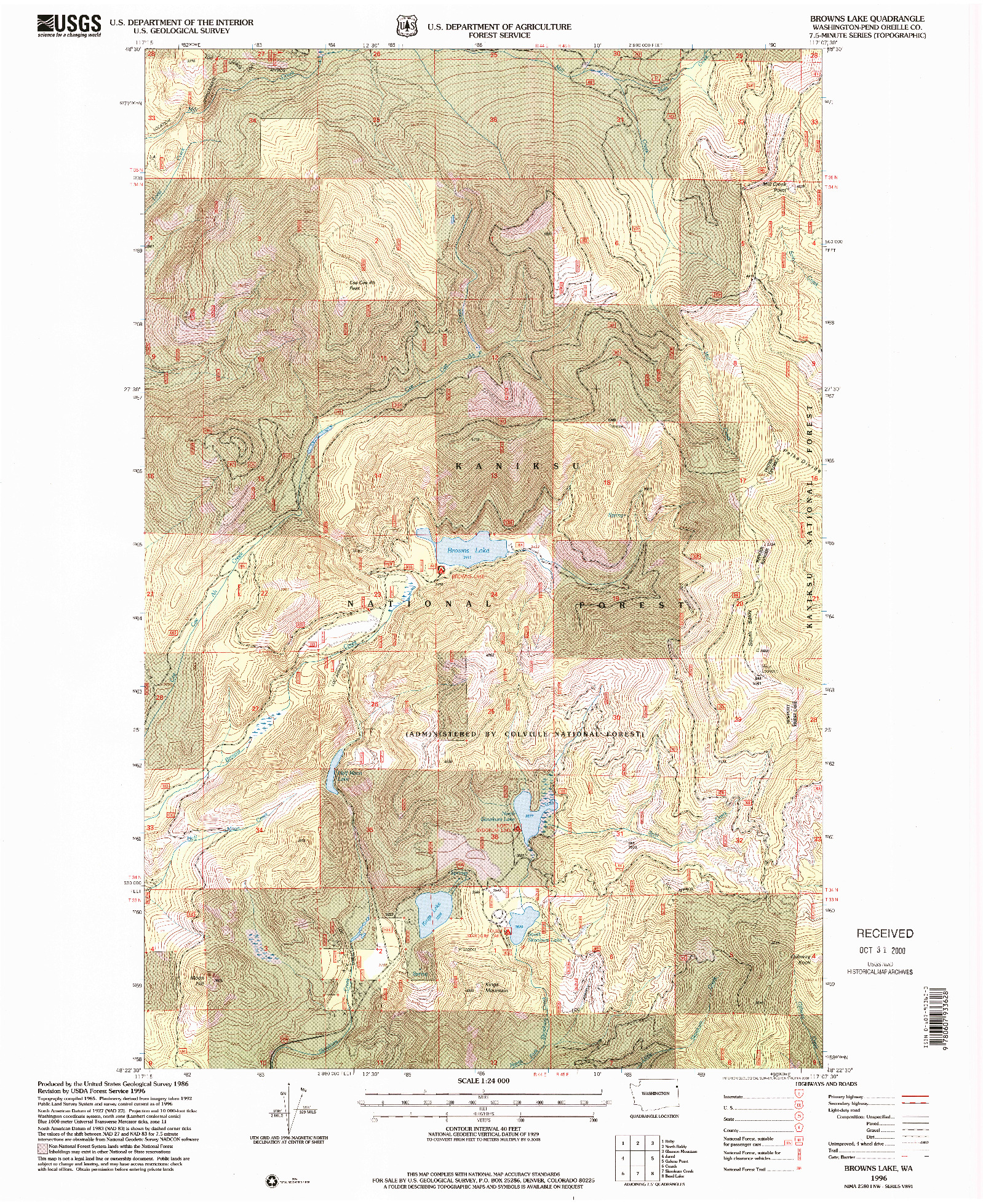 USGS 1:24000-SCALE QUADRANGLE FOR BROWNS LAKE, WA 1996