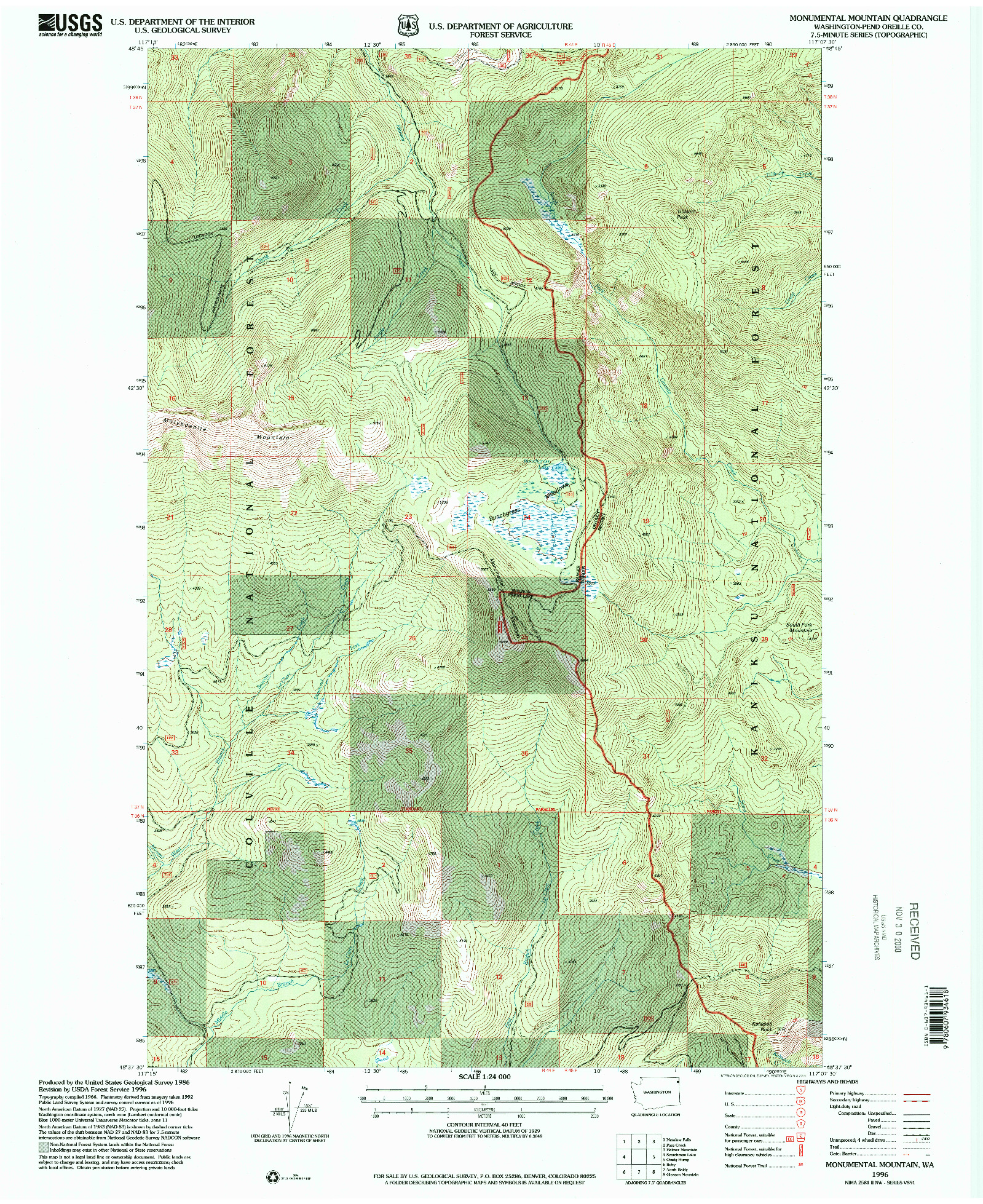 USGS 1:24000-SCALE QUADRANGLE FOR MONUMENTAL MOUNTAIN, WA 1996