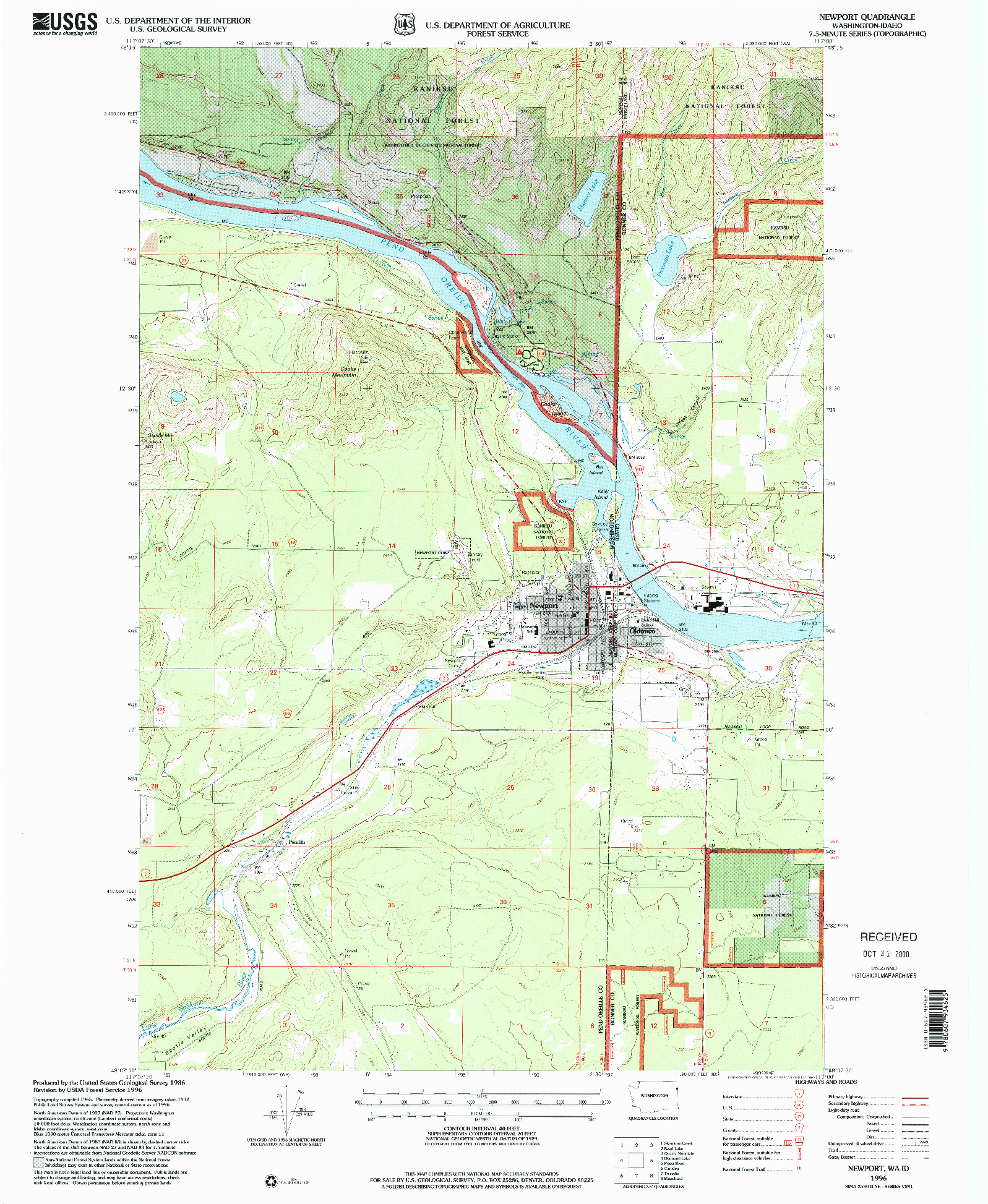 USGS 1:24000-SCALE QUADRANGLE FOR NEWPORT, WA 1996