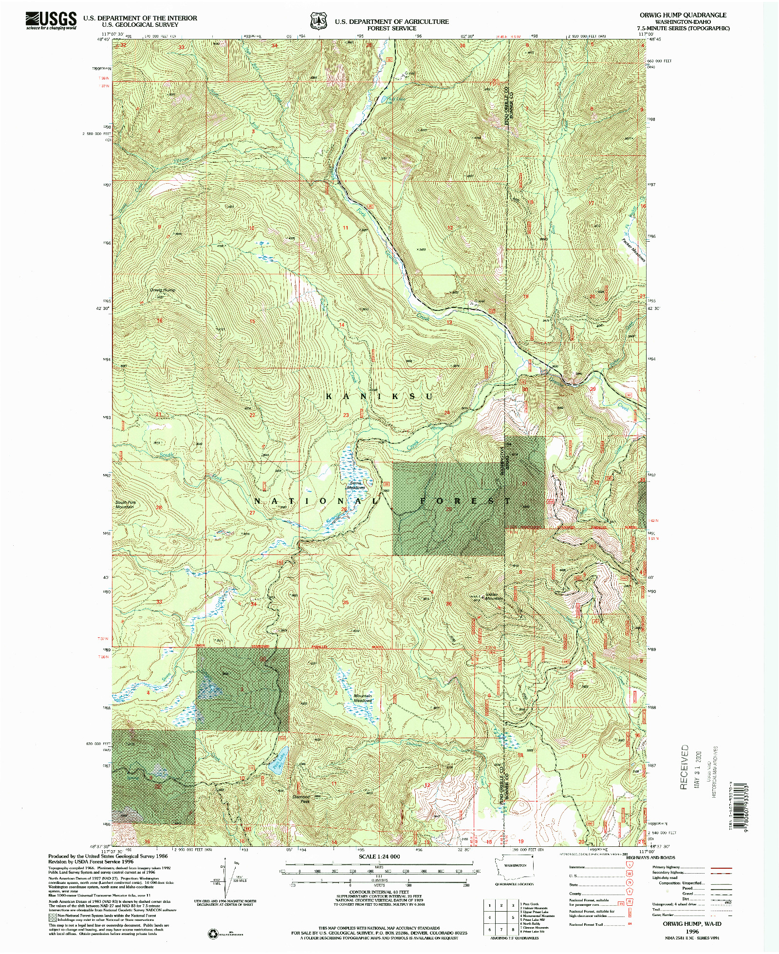USGS 1:24000-SCALE QUADRANGLE FOR ORWIG HUMP, WA 1996