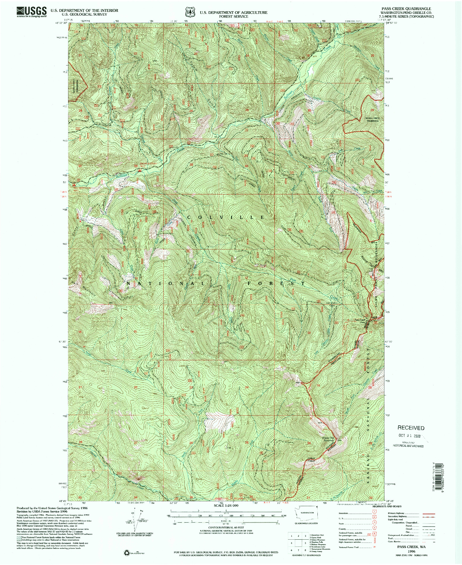 USGS 1:24000-SCALE QUADRANGLE FOR PASS CREEK, WA 1996