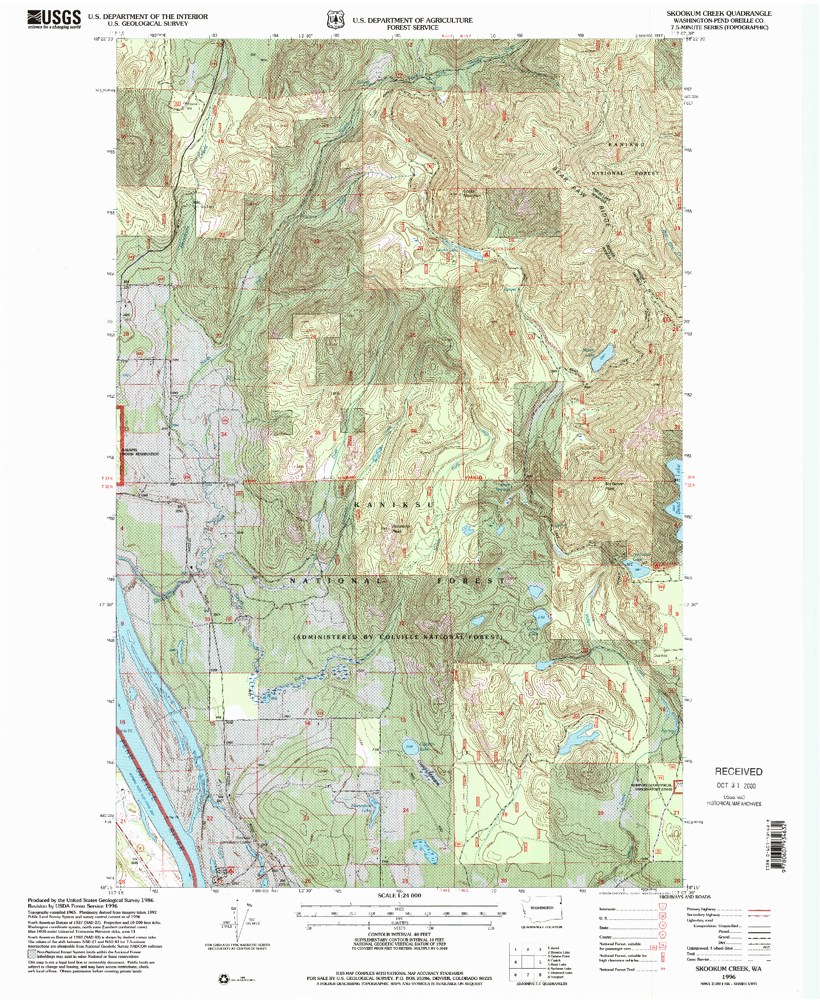 USGS 1:24000-SCALE QUADRANGLE FOR SKOOKUM CREEK, WA 1996