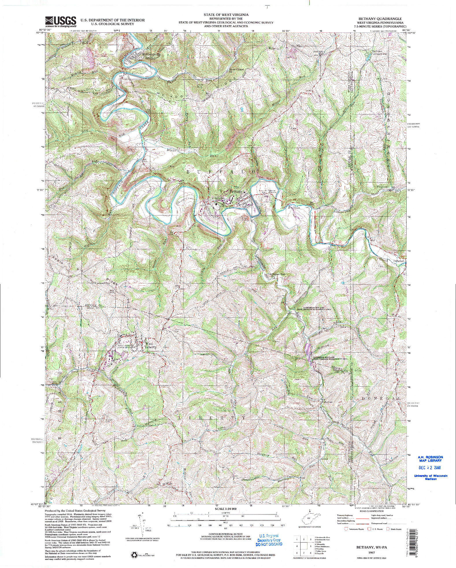 USGS 1:24000-SCALE QUADRANGLE FOR BETHANY, WV 1997