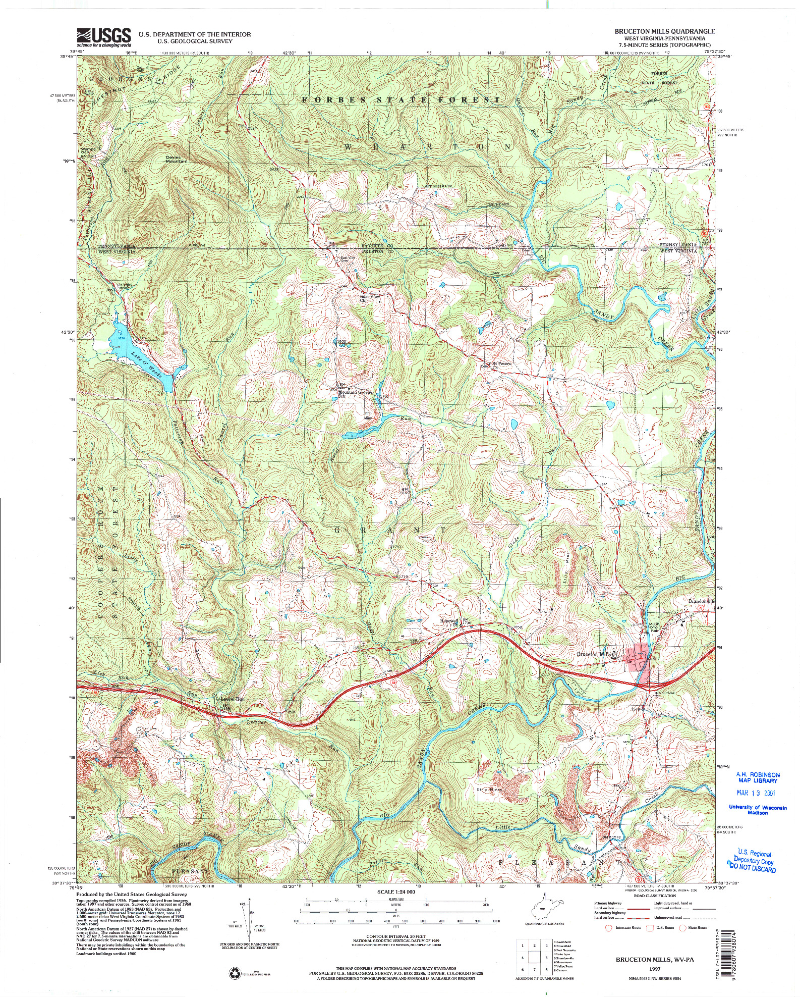 USGS 1:24000-SCALE QUADRANGLE FOR BRUCETON MILLS, WV 1997