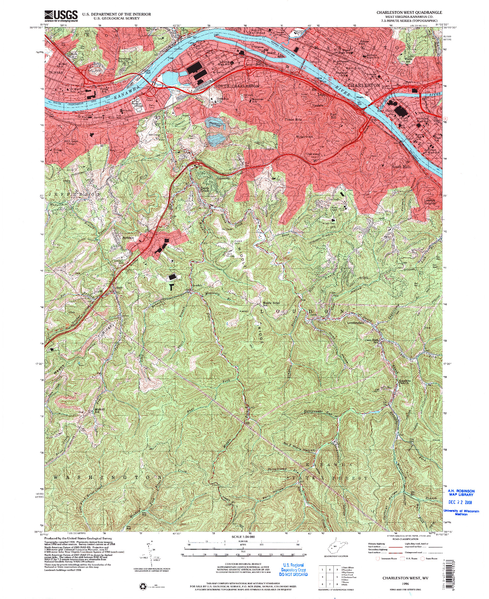 USGS 1:24000-SCALE QUADRANGLE FOR CHARLESTON WEST, WV 1996