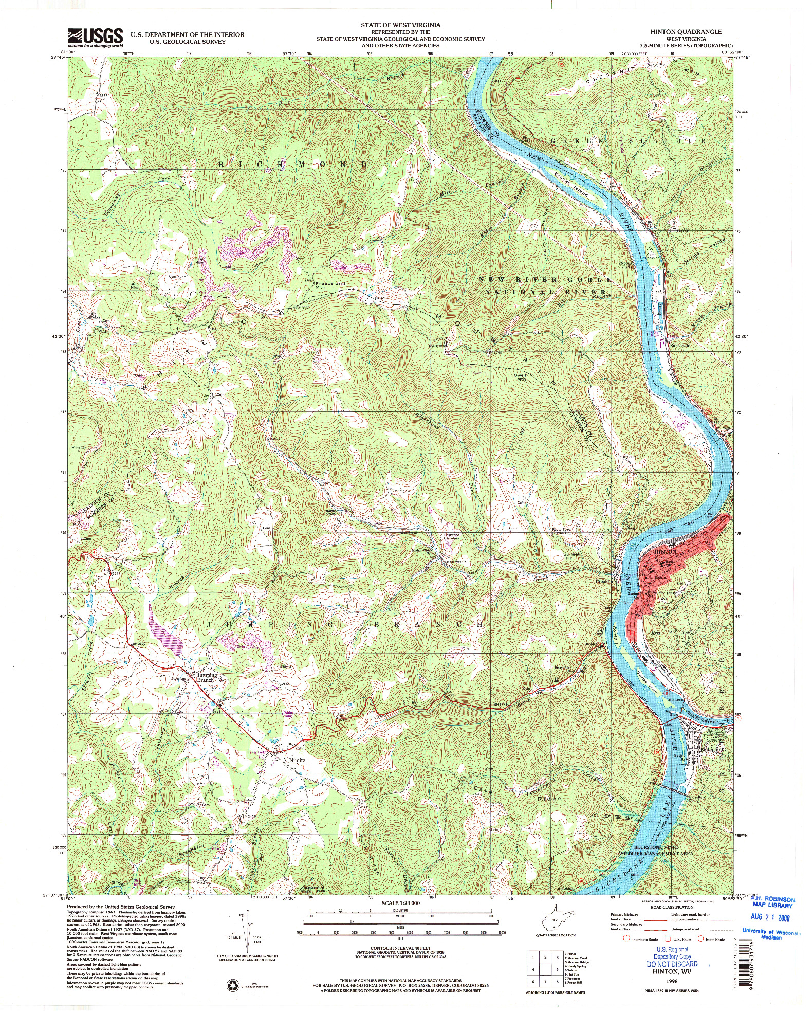 USGS 1:24000-SCALE QUADRANGLE FOR HINTON, WV 1998