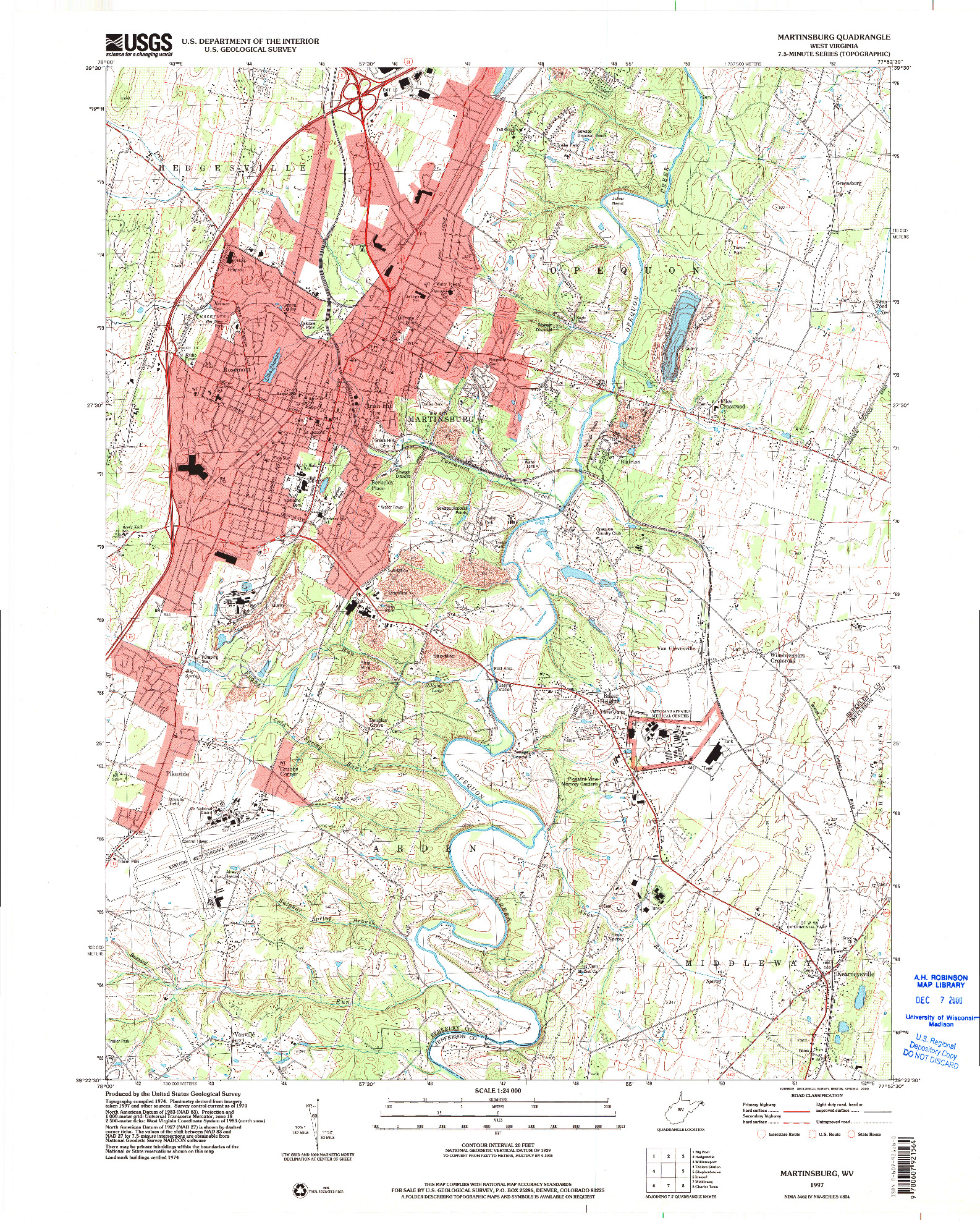 USGS 1:24000-SCALE QUADRANGLE FOR MARTINSBURG, WV 1997
