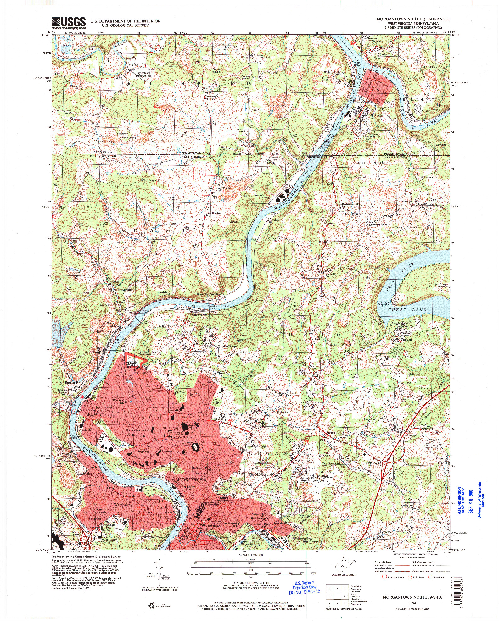 USGS 1:24000-SCALE QUADRANGLE FOR MORGANTOWN NORTH, WV 1994