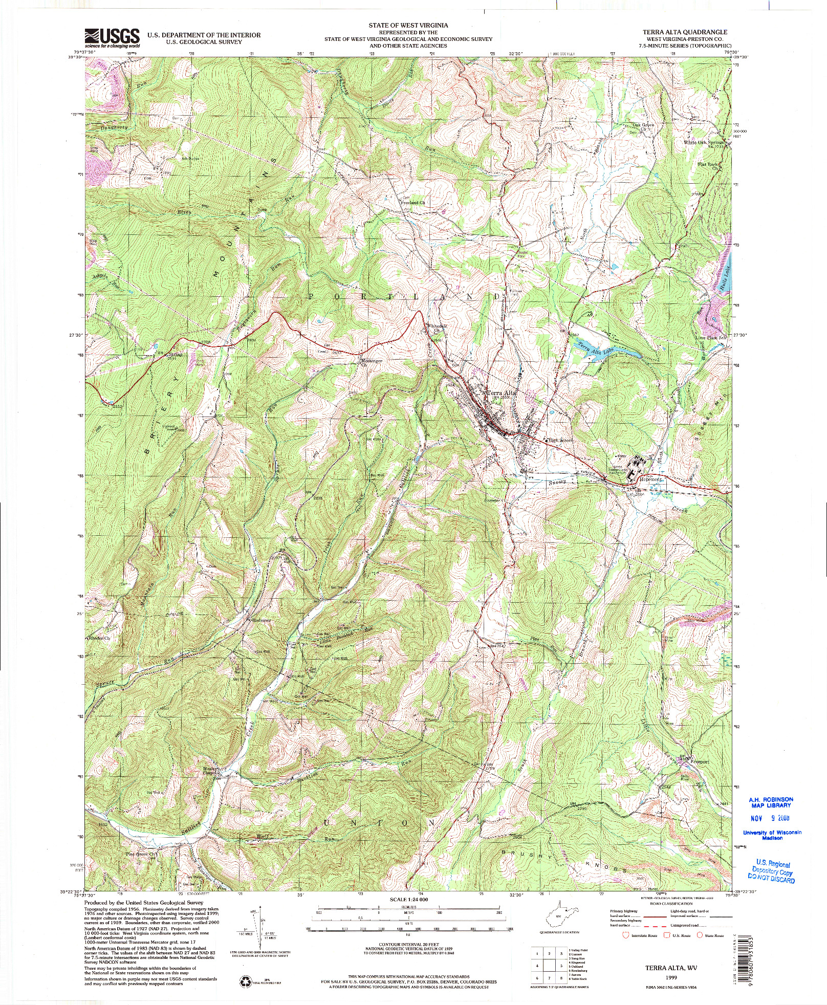 USGS 1:24000-SCALE QUADRANGLE FOR TERRA ALTA, WV 1999