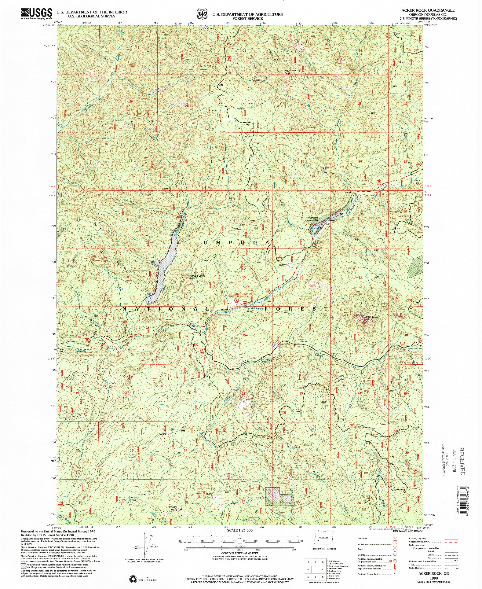 USGS 1:24000-SCALE QUADRANGLE FOR ACKER ROCK, OR 1998