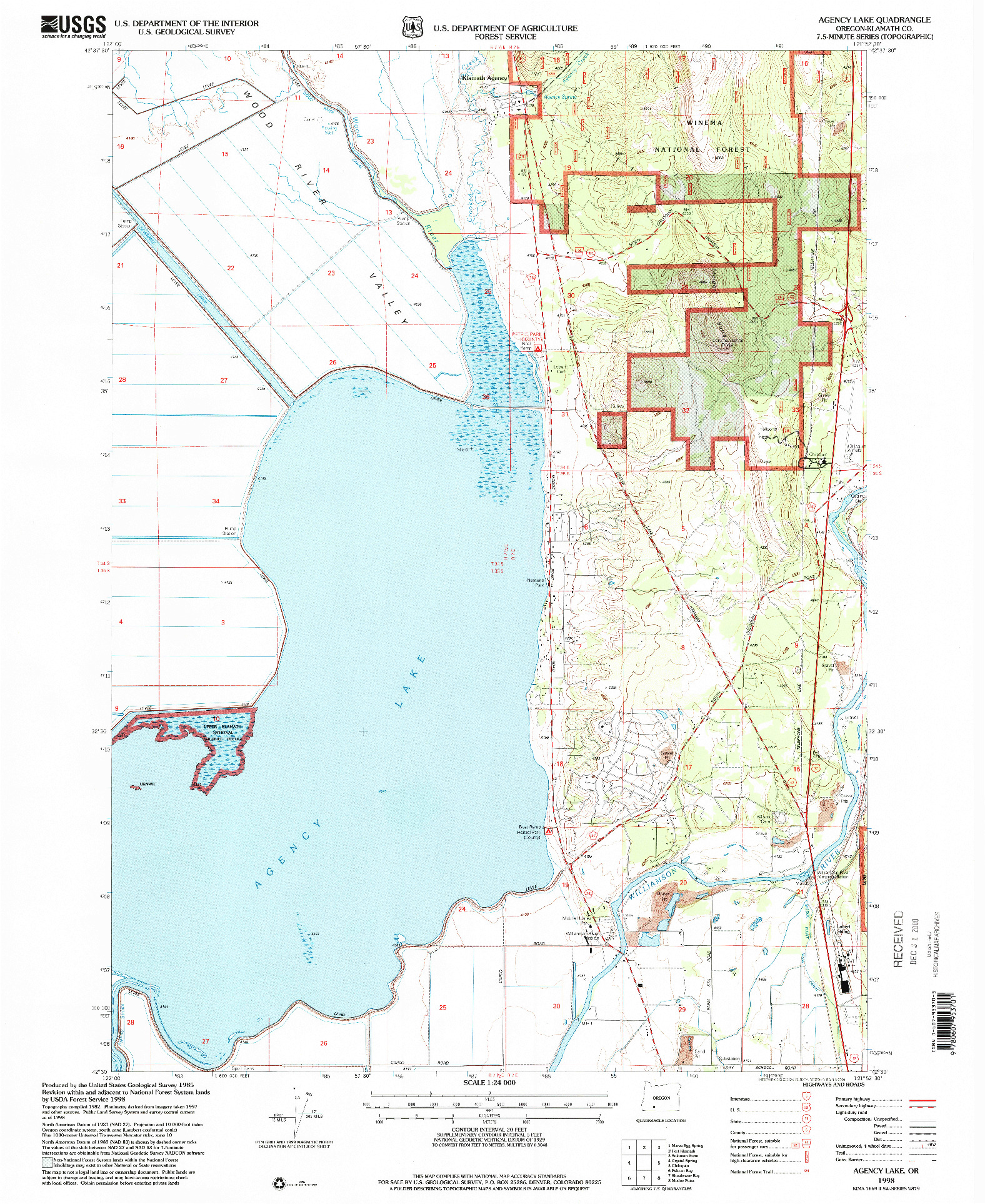 USGS 1:24000-SCALE QUADRANGLE FOR AGENCY LAKE, OR 1998