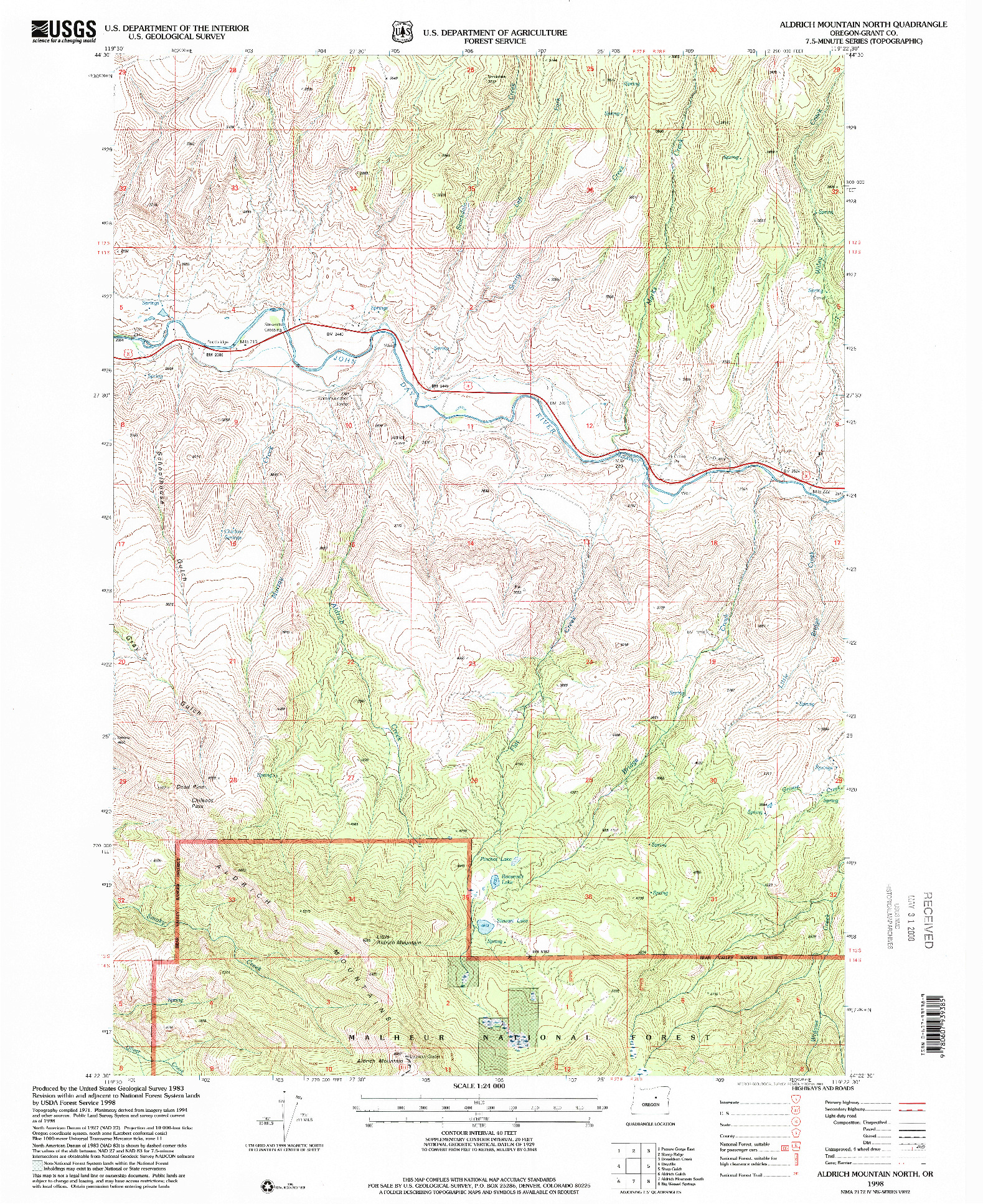 USGS 1:24000-SCALE QUADRANGLE FOR ALDRICH MOUNTAIN NORTH, OR 1998