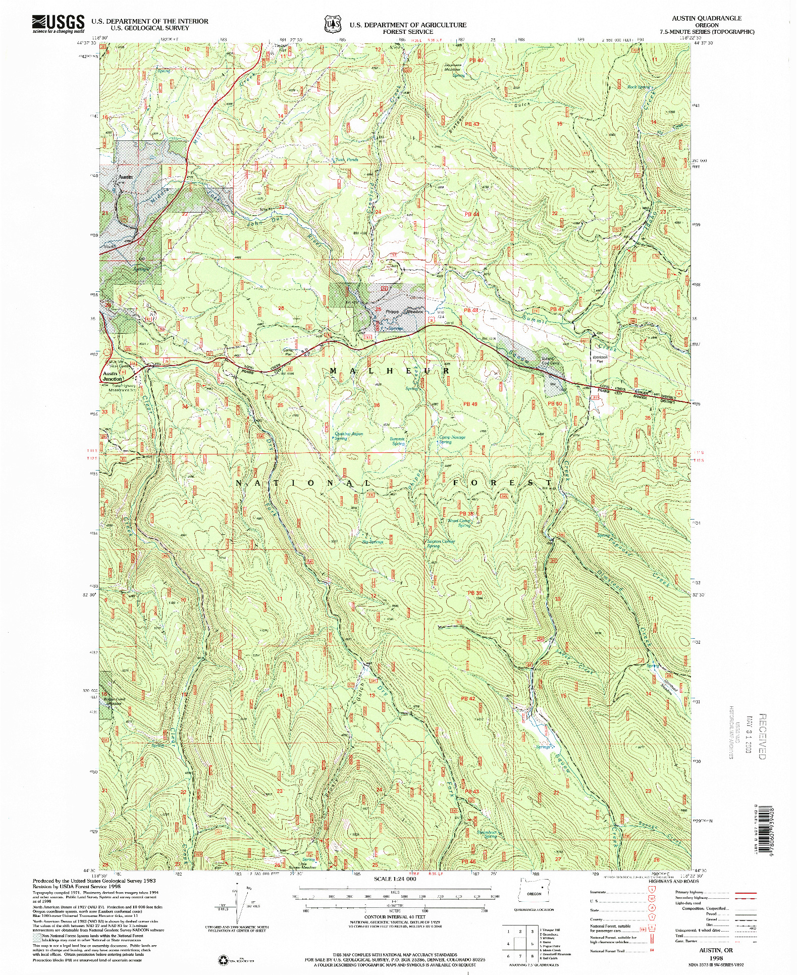 USGS 1:24000-SCALE QUADRANGLE FOR AUSTIN, OR 1998