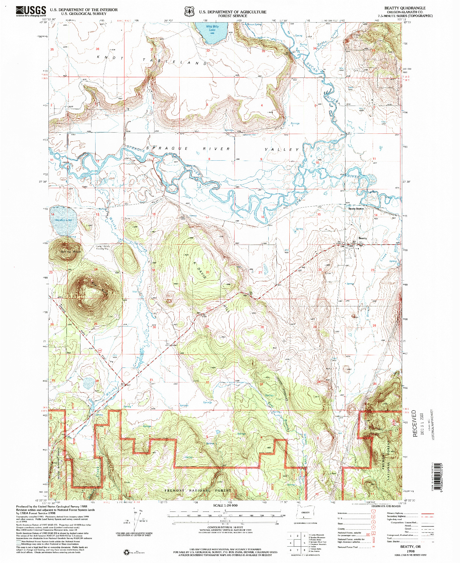 USGS 1:24000-SCALE QUADRANGLE FOR BEATTY, OR 1998