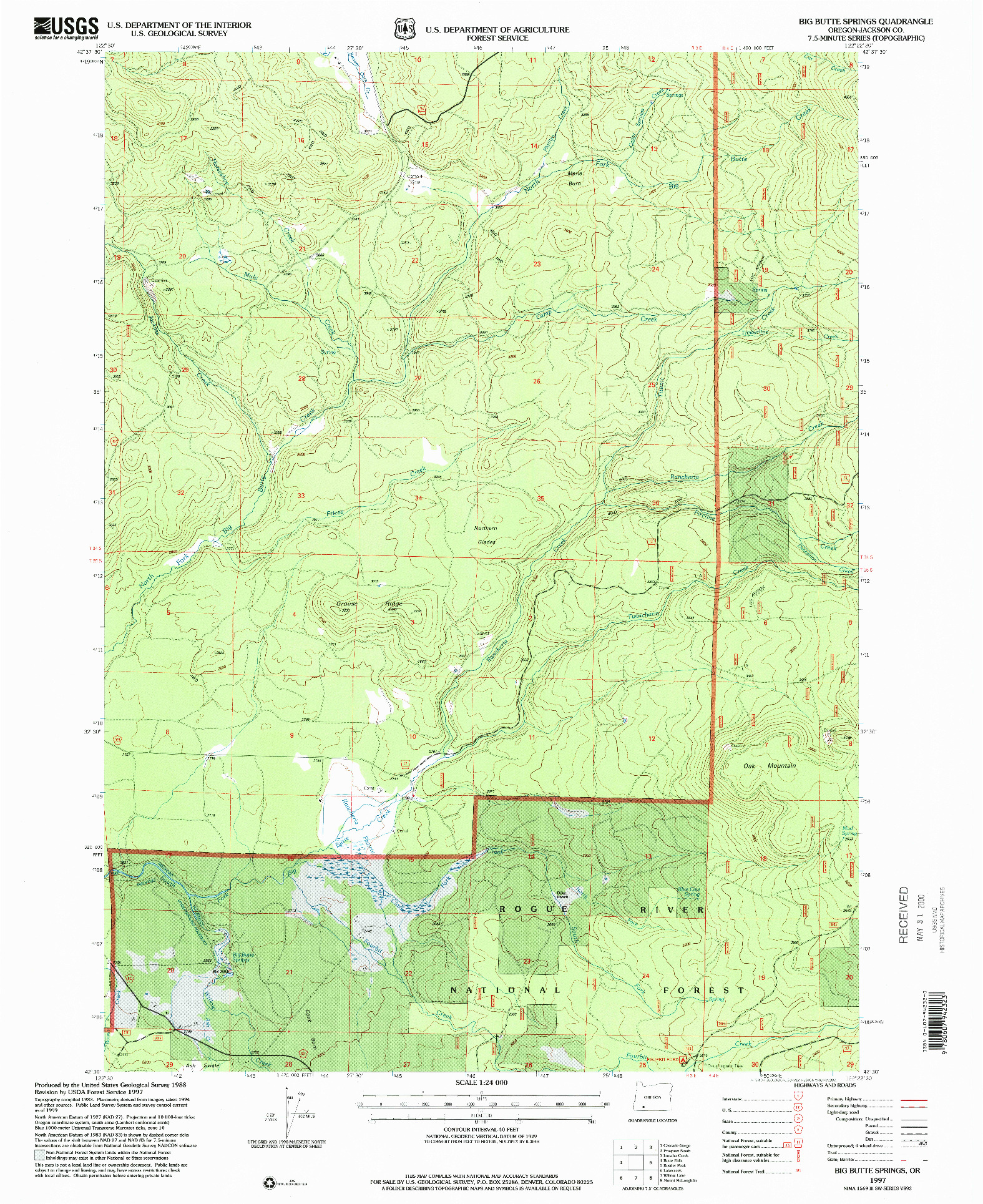 USGS 1:24000-SCALE QUADRANGLE FOR BIG BUTTE SPRINGS, OR 1997