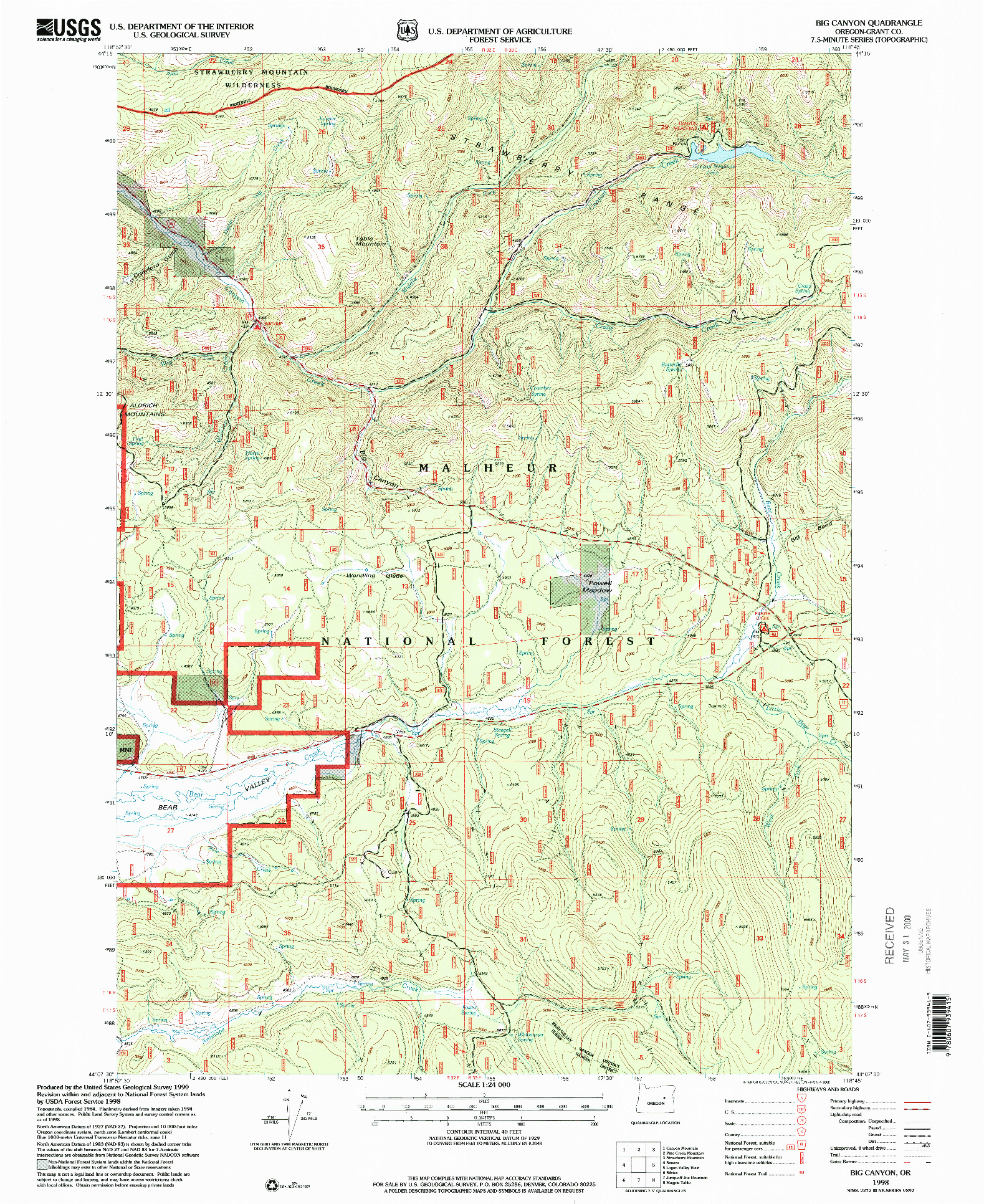 USGS 1:24000-SCALE QUADRANGLE FOR BIG CANYON, OR 1998