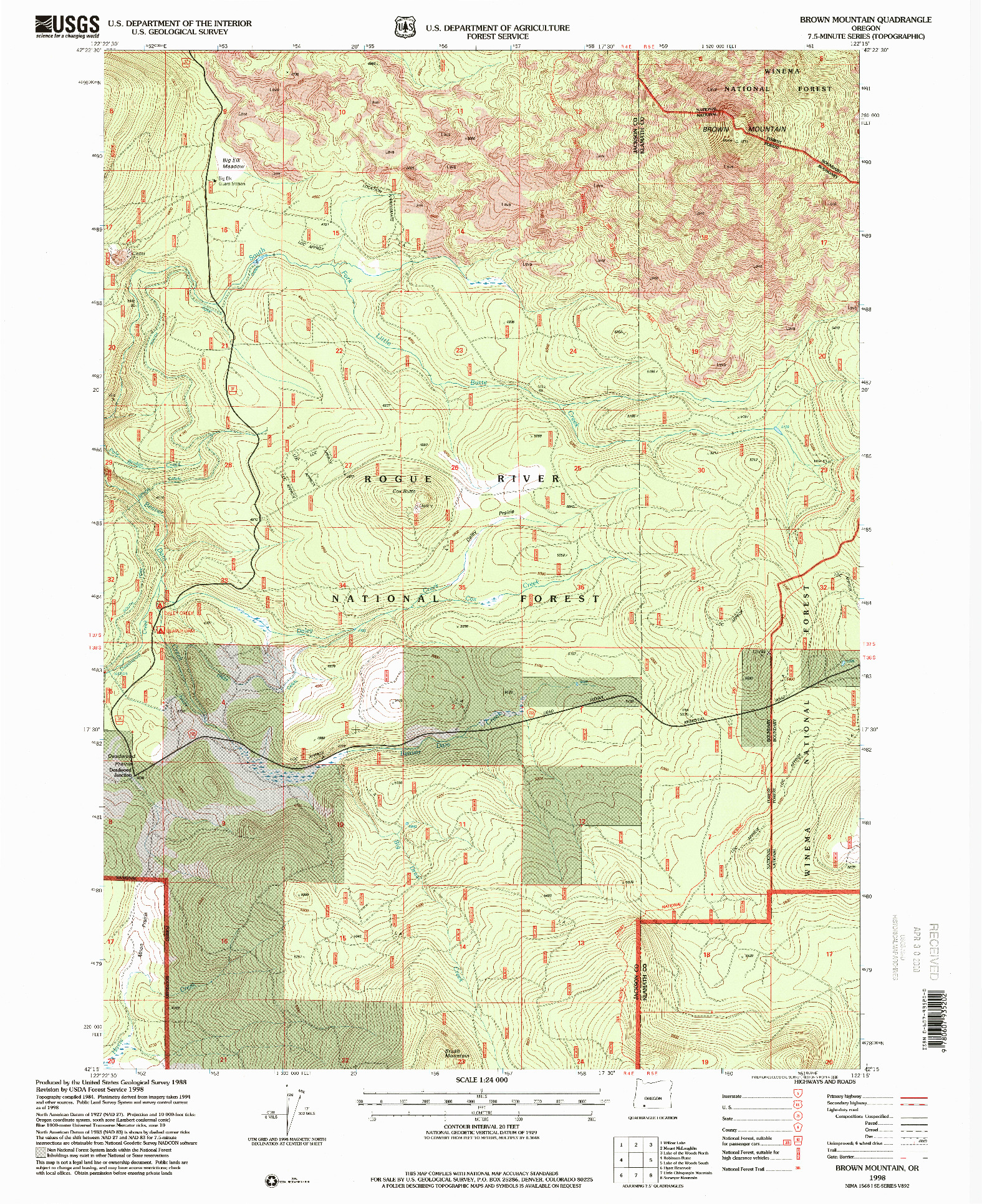 USGS 1:24000-SCALE QUADRANGLE FOR BROWN MOUNTAIN, OR 1998