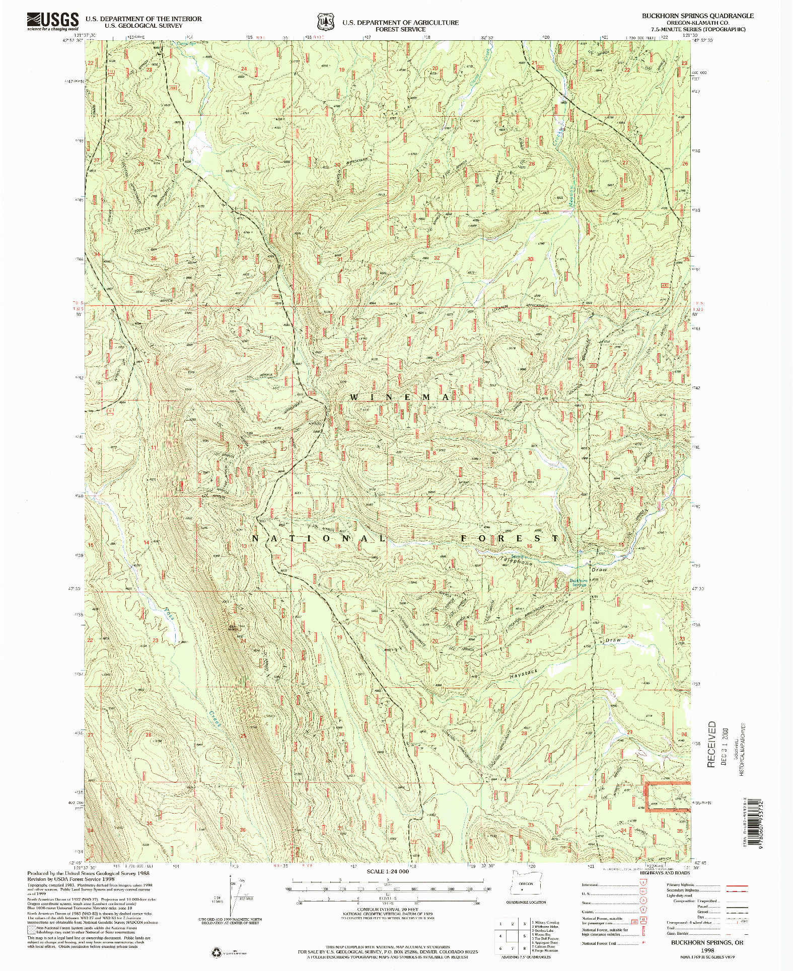 USGS 1:24000-SCALE QUADRANGLE FOR BUCKHORN SPRINGS, OR 1998