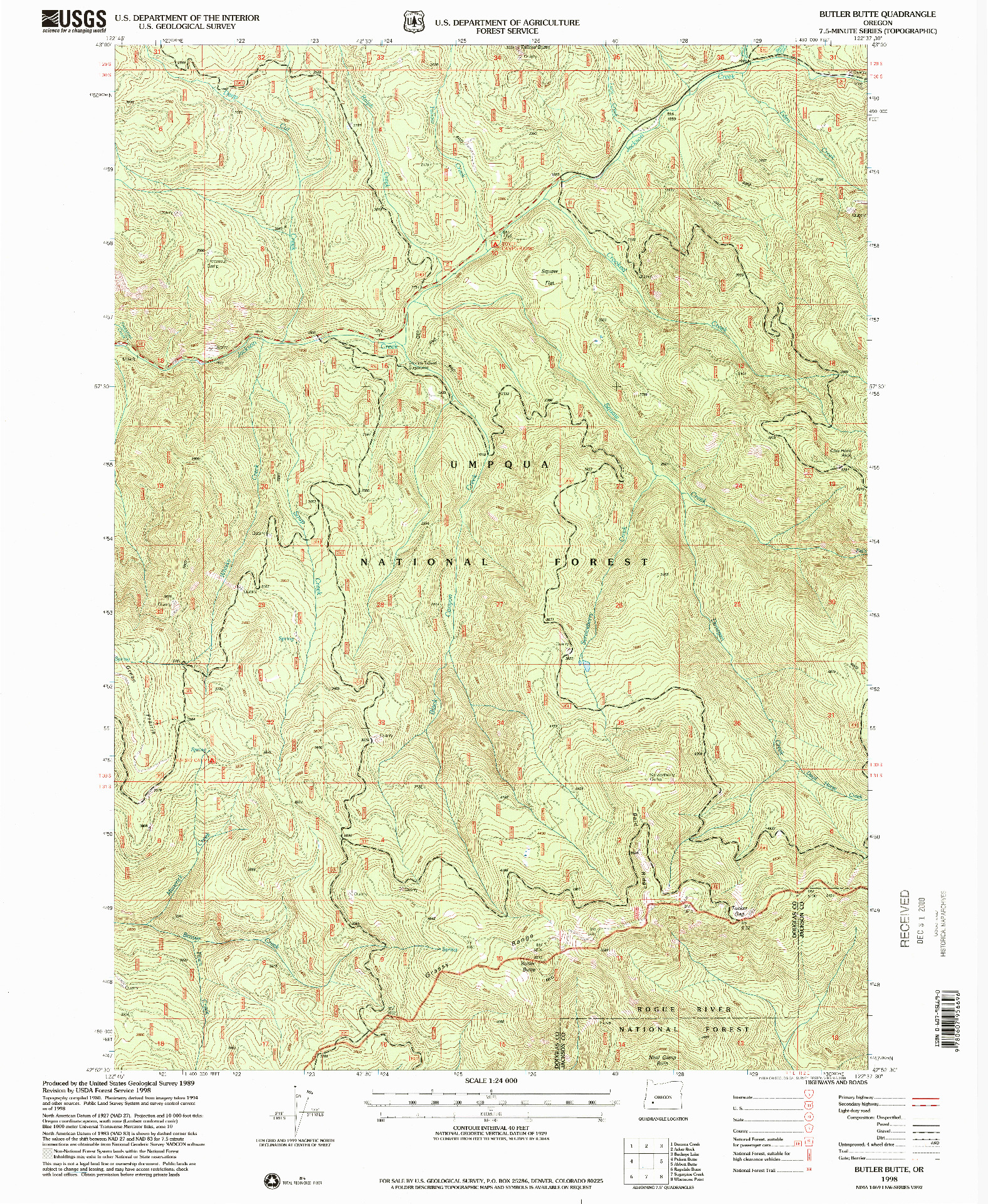 USGS 1:24000-SCALE QUADRANGLE FOR BUTLER BUTTE, OR 1998